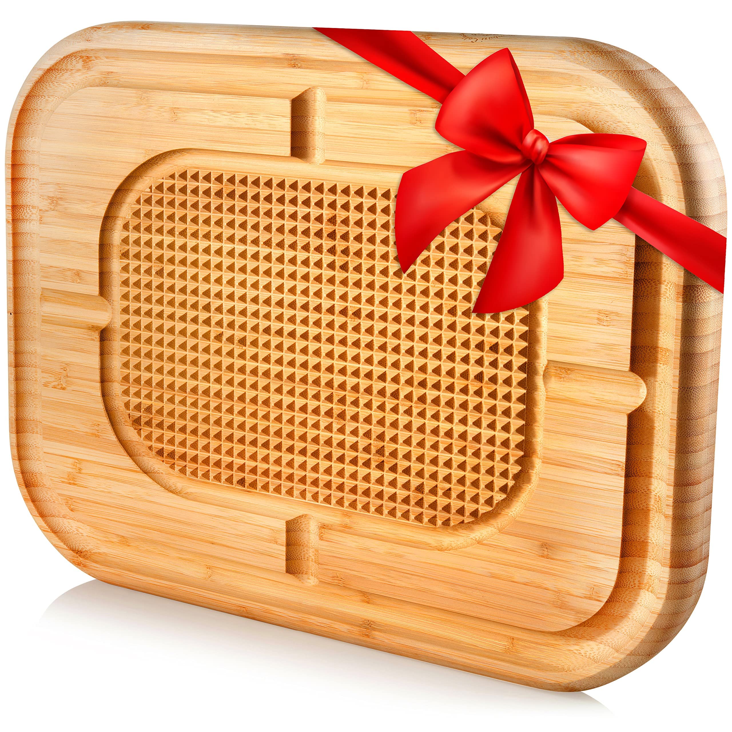 Cutting Board for Meat - Bamboo Butcher Block with Juice Groove - Large Wooden Kitchen Cutting Board with Pyramid Design to Stabilize Meat - Reversible Serving Tray and Chopping Board for Countertop - Very Good