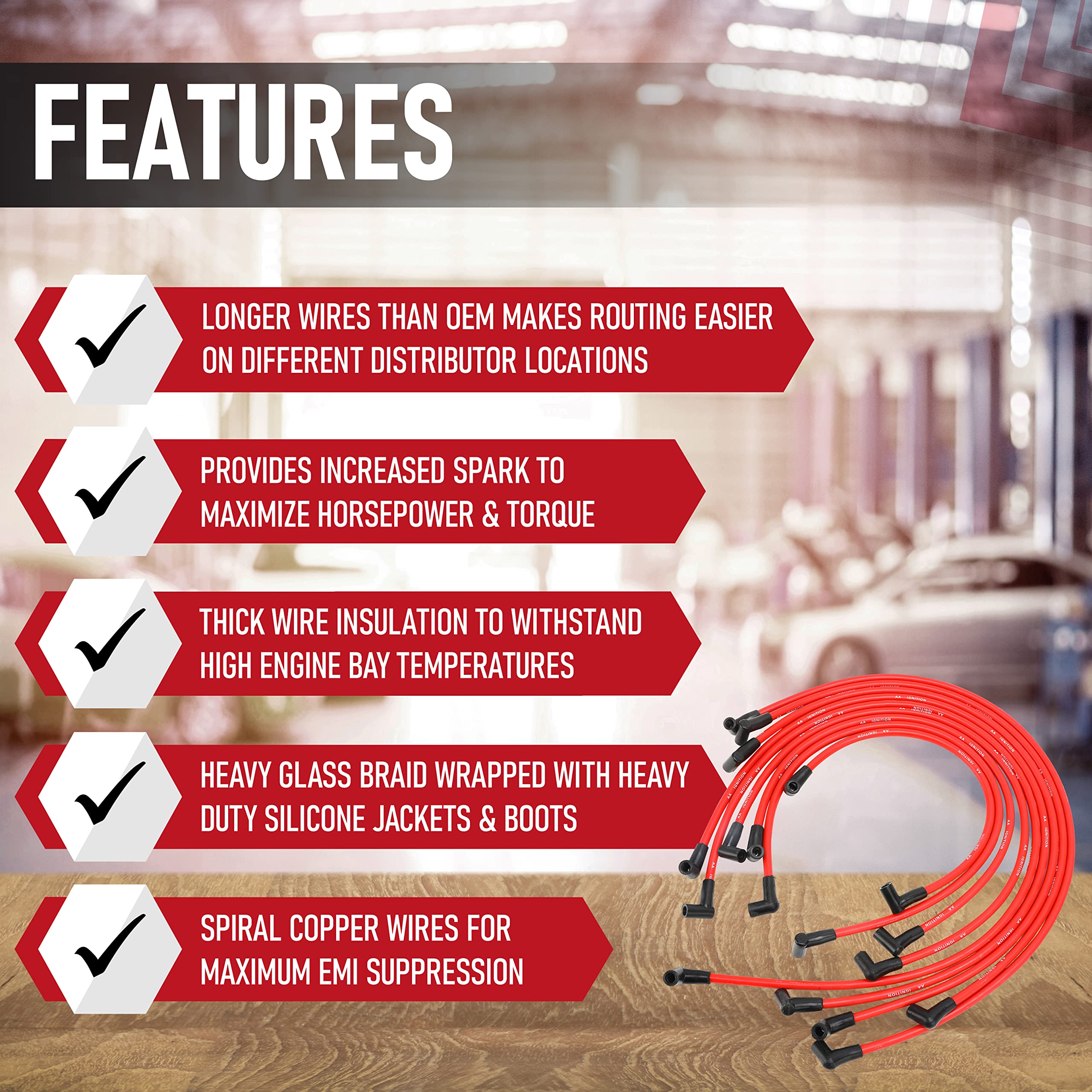 Universal Spark Plug Wire Set - 10.5mm High Performance Kit - Compatible with Chevy, GM SBC, BBC, Small Block 307, 327, 350, Big Block Engines 496, 502, 427, 454 and more with HEI Distributor - Like New