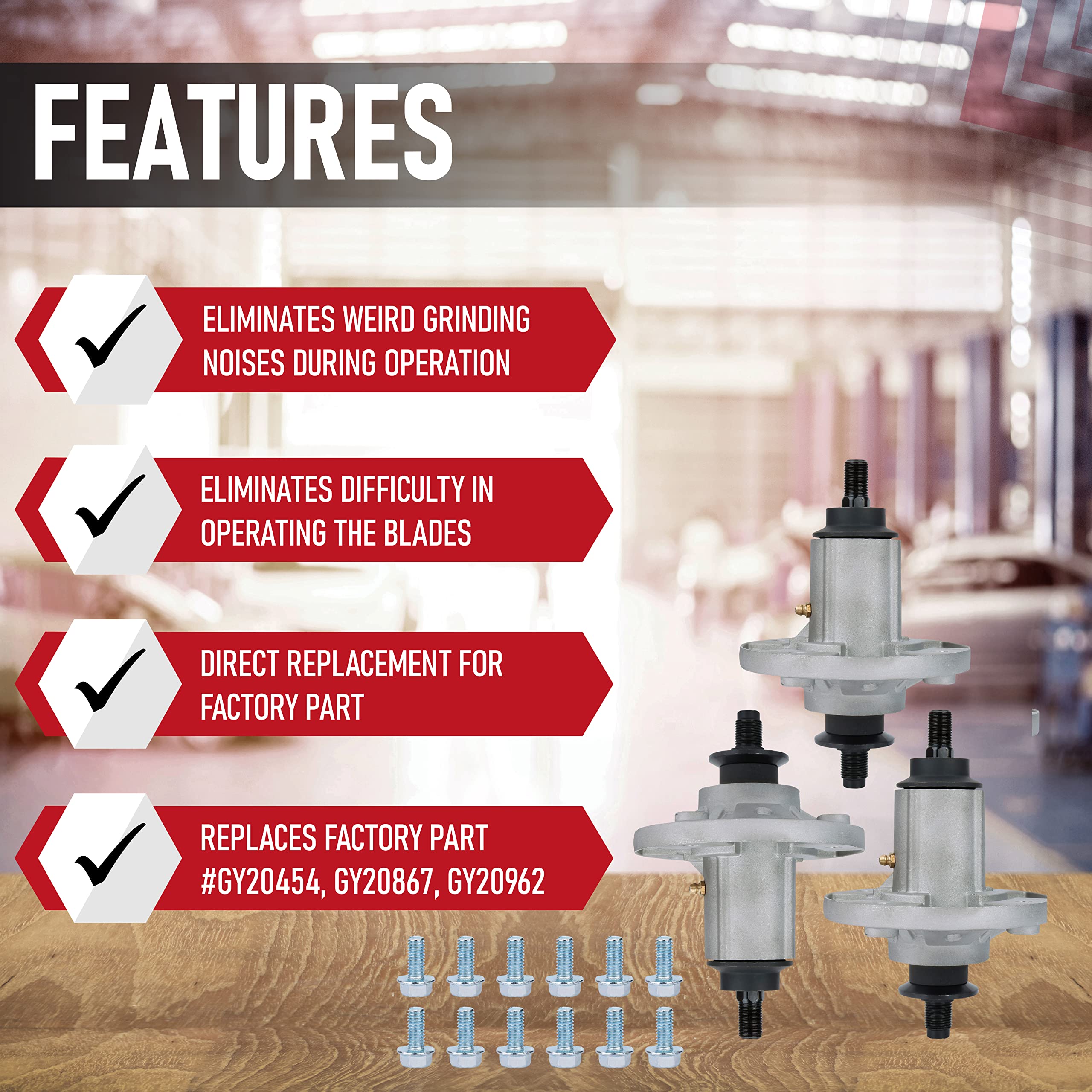 Replacement Spindle Assembly Pack of 3 - Compatible with John Deere 42", 48", 54" Deck Lawn Mowers - LA100-LA165, D100-F160, X105, X106, X110, X120 - Replaces GY20454, GY20867, GY20962, GY21098 - Acceptable