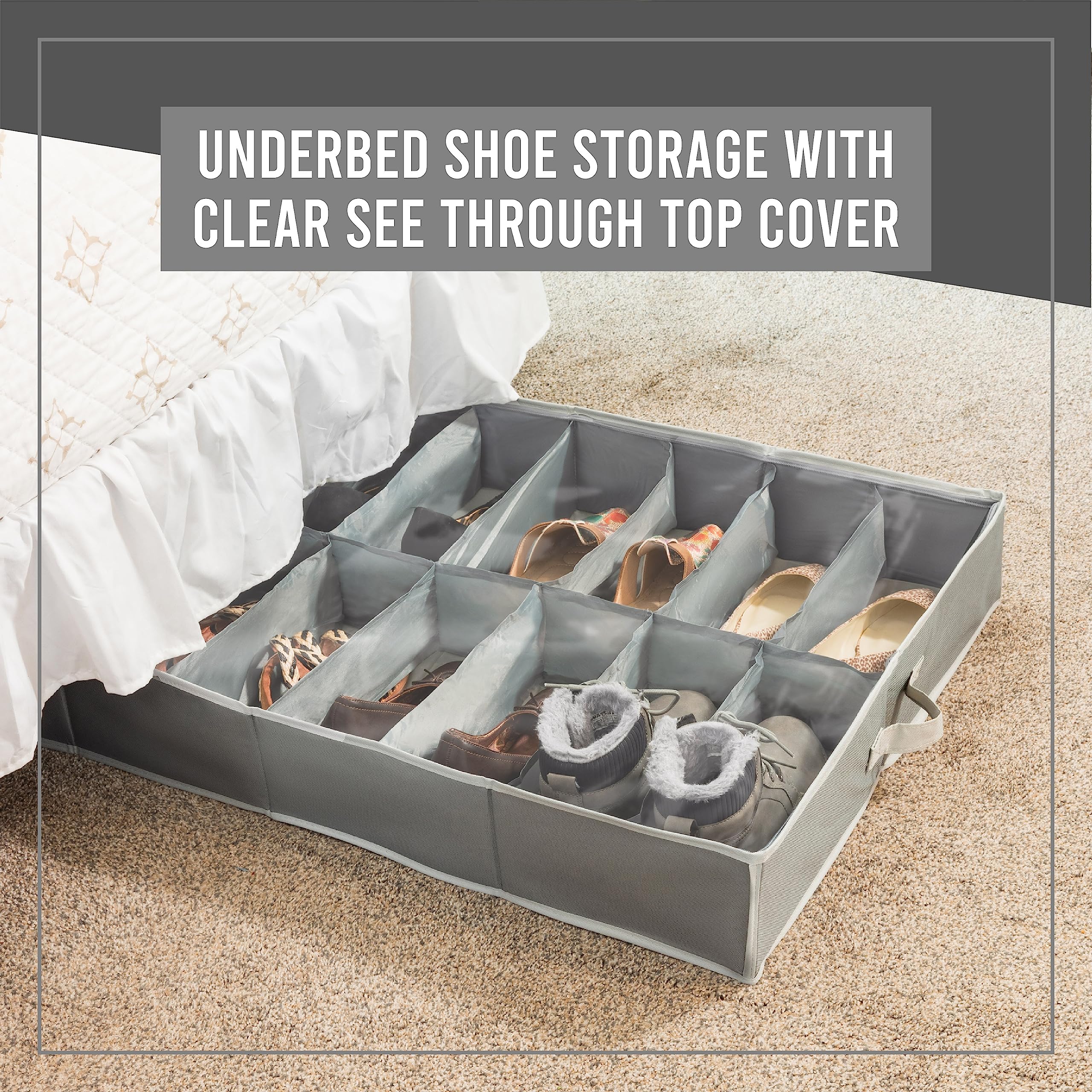 Under Bed Shoe Storage Organizer - Set of 2 � TEAR-RESISTANT Heavy Duty 600D Material - Fits All Styles Men's and Women's Shoes, Up to 32 Pairs - Extra-Strong Zipper - Grey-Perfect for College Dorms - Like New