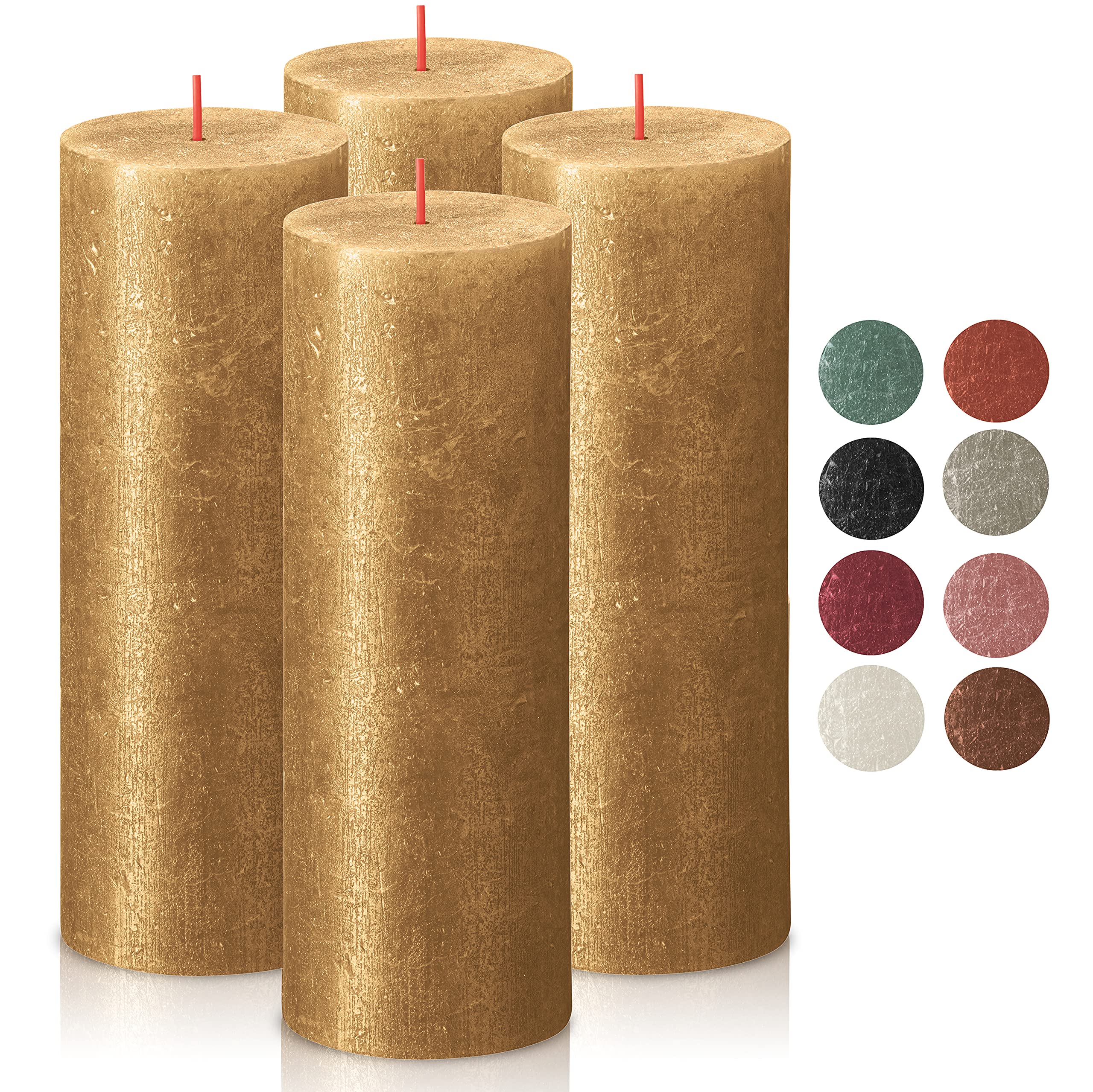 BOLSIUS Gold Shimmer Metallic Pillar Candles 4 Pack - 2.75 X 7.5 Inches - Premium European Quality - Includes Natural Plant-Based Wax - Unscented Dripless Smokeless 85 Hour Party & Wedding Candles - Like New