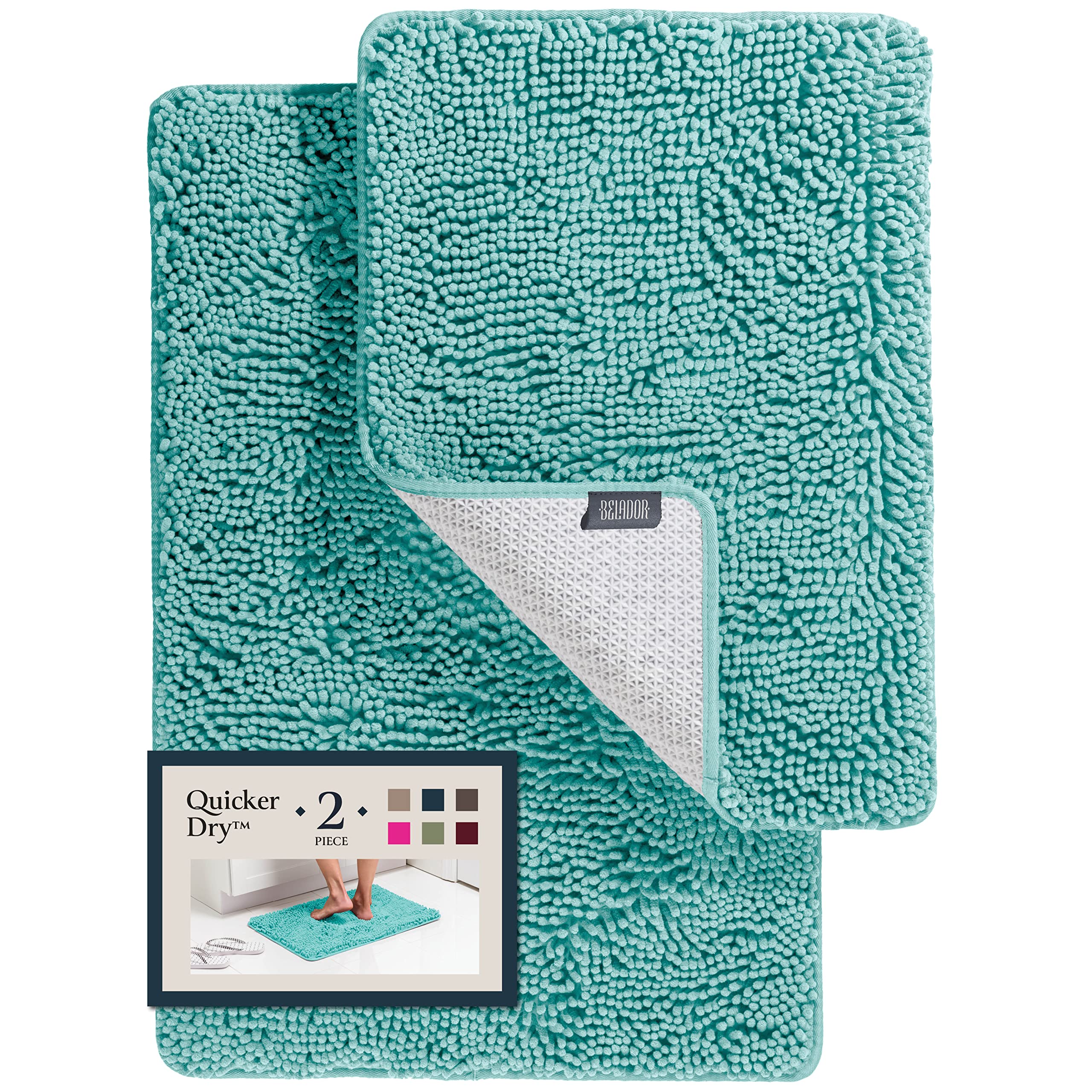 BELADOR Bathroom Rugs Sets 2 Piece - Plush Bath Mat Set Quick-Dry Soft Chenille Bathroom Mat with Rubber Backing, Absorbant Bathroom Rug Set, Washable Bath Rugs for Bathroom- Bath Mats 24x17 + 30x20 - Very Good