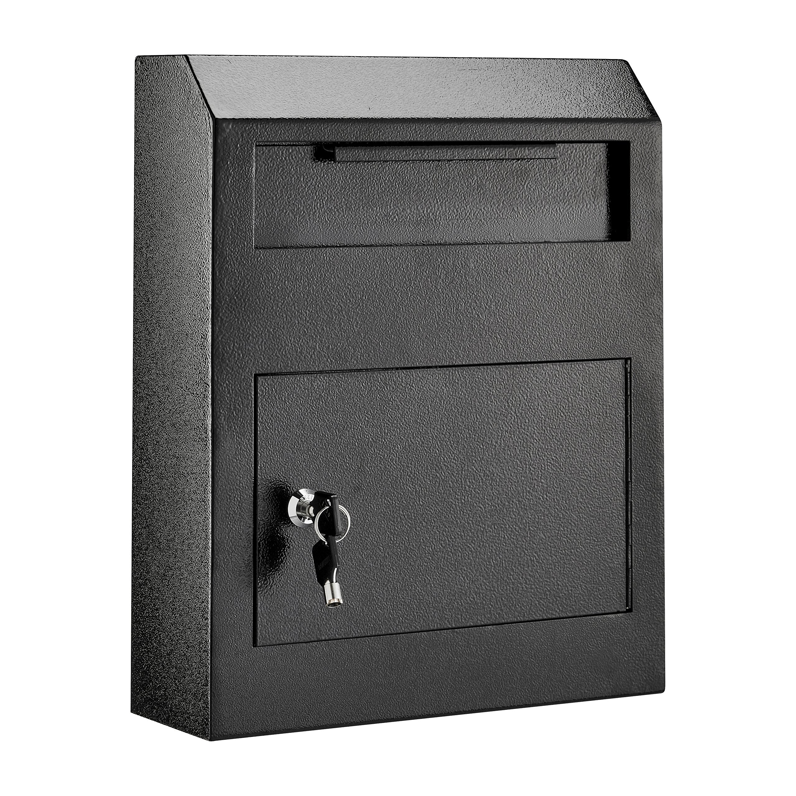 AdirOffice Heavy Duty Secured Safe Drop Box - Suggestion Box - Locking Mailbox - Key Drop Box - Wall Mounted Mail Box - Safe Lock Box - Ballot Box - Donation Box (Black) - Like New