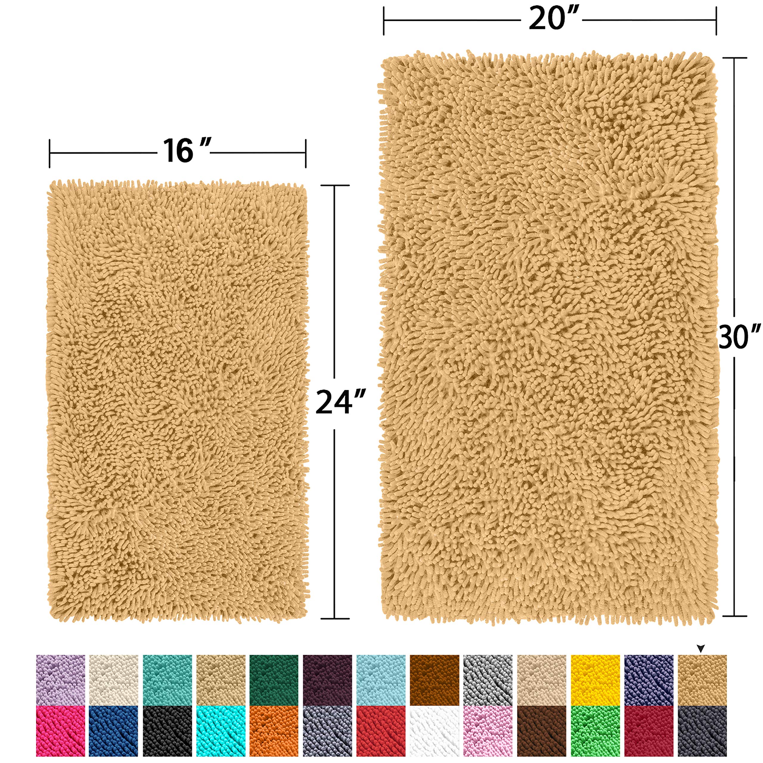 LuxUrux Bathroom Rugs 2 Piece Set�Extra-Soft Plush Bath mat Shower Bathroom Rugs,1'' Chenille Microfiber Material, Super Absorbent, 30 x 20'' + 23 x15'',Marzipan. - Very Good