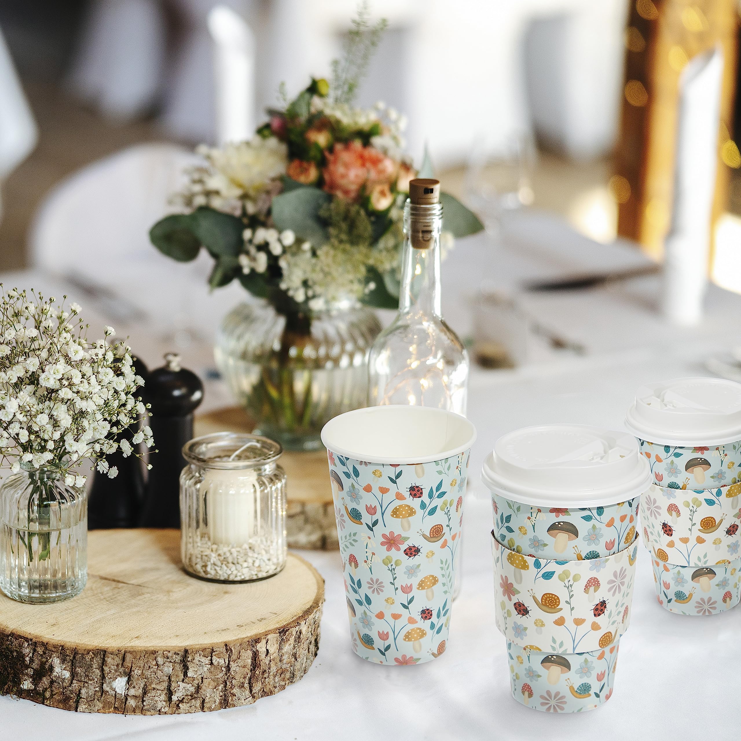 Sheffield Home Disposable Coffee Cups with Lids 16 oz, Cute Disposable Cups with Lids 12 Pack with Sleeves - Like New