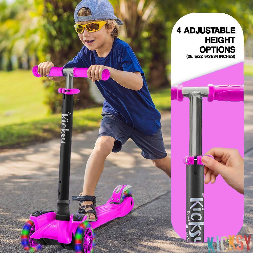 Kids Scooter - Toddler Scooter for Kids 2-5 Adjustable Height - 3 Wheel Scooter for Kids Ages 3-5 Boys & Girls - Kids Three Wheel Scooter with Light Up LED Wheels
