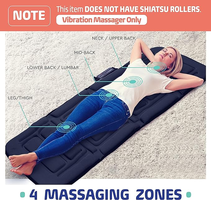 Full Body Vibrating Massage Mat - 10 Motor Vibration Mattress Pad with Warmth for Back Pain Relief - Neck, Back, Lumbar, Calf, Legs Muscle Relaxation