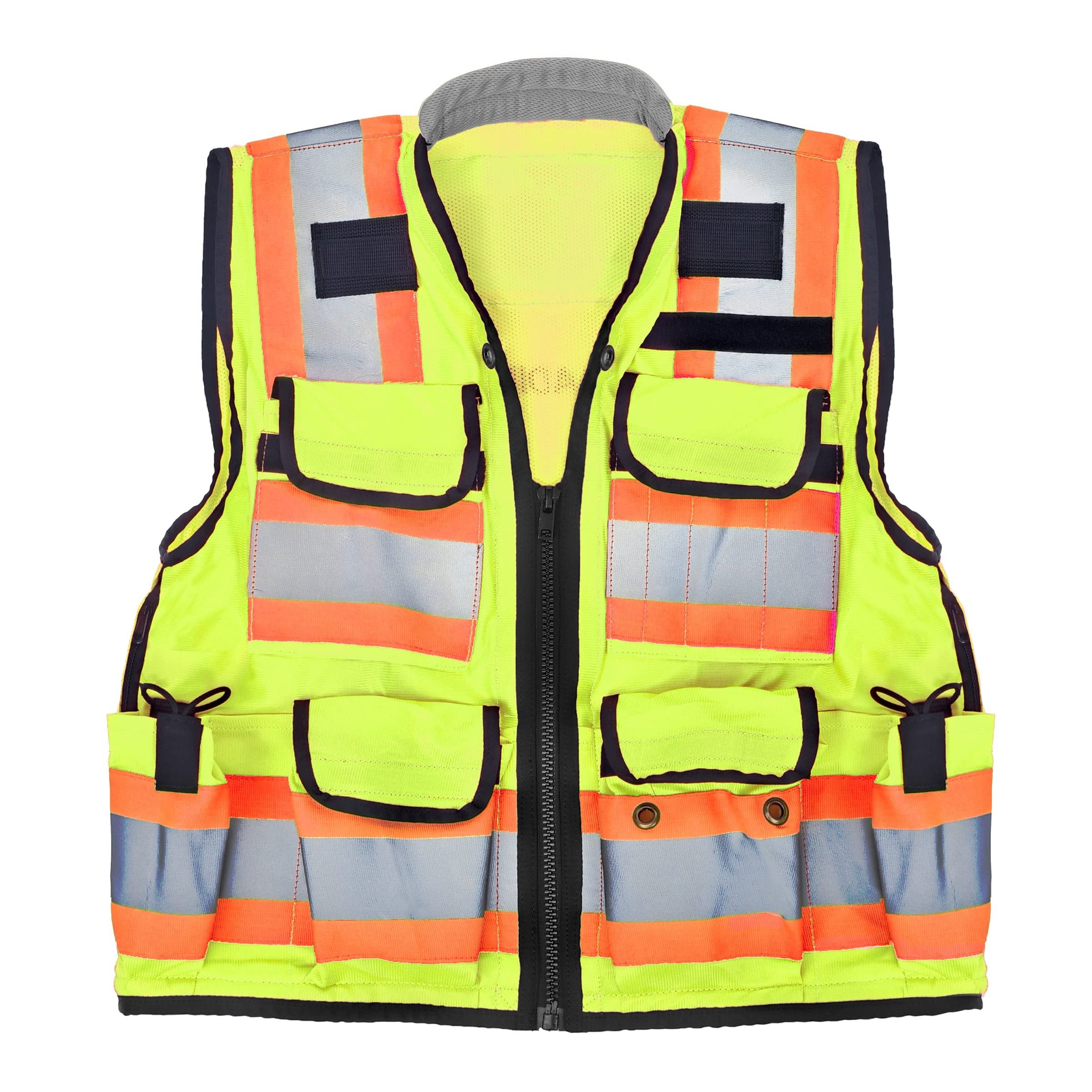 AdirPro Surveyor Safety Vest with Pockets - High visibility Reflective Construction Vest for Men - Class 2 Heavy Duty Vest ANSI Complaint for Contractors Safety Vest (Yellow, XL)