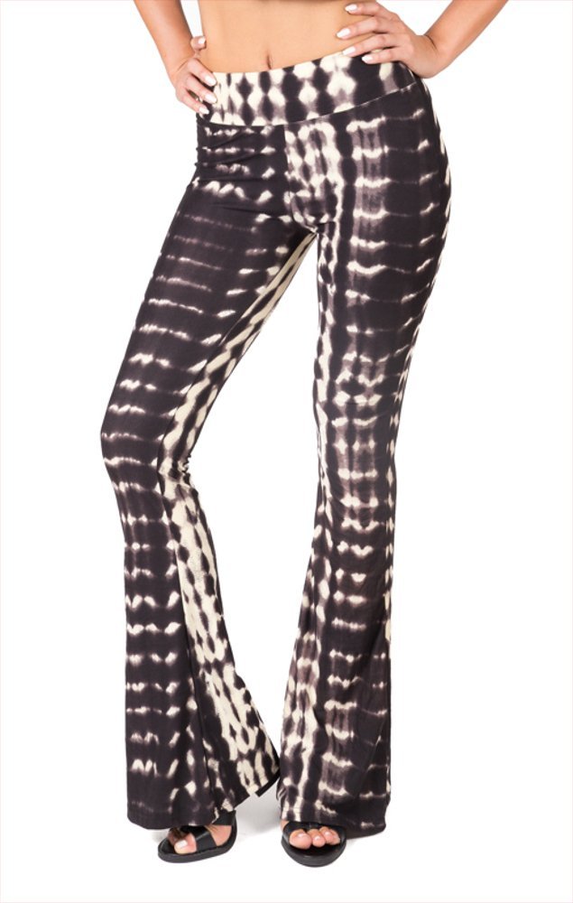 SATINA High Waisted Flare Wide Leg Leggings | Printed & Solid | Reg & Plus (XX-Large, Trippy Black)