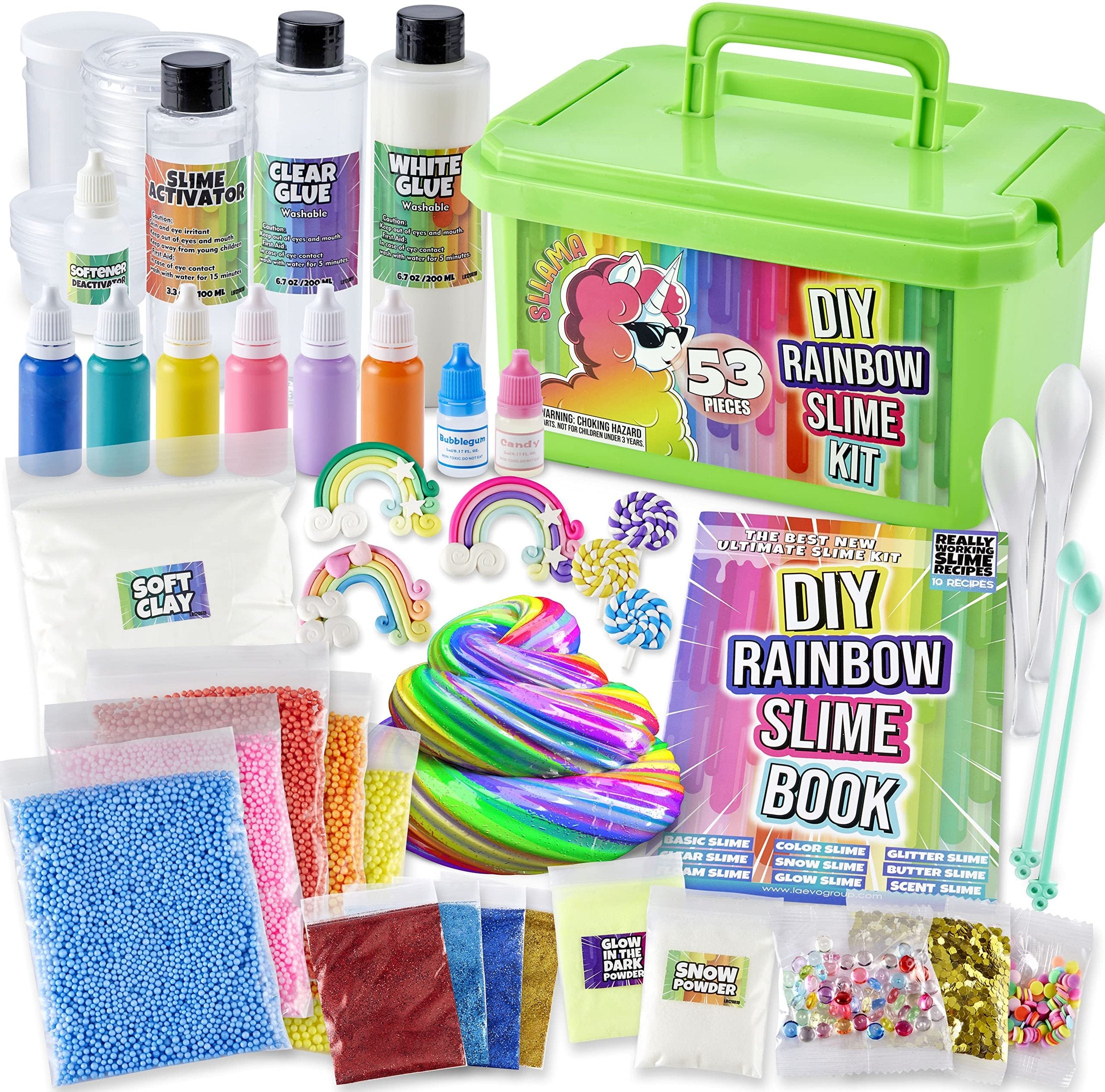 Laevo Unicorn Slime Kit - DIY Slime Making Kit - Supplies Makes Butter Slime, Cloud Slime, Clear Slime & More Sets - Toys for 5+ Years Old (Rainbow Slime Kit)