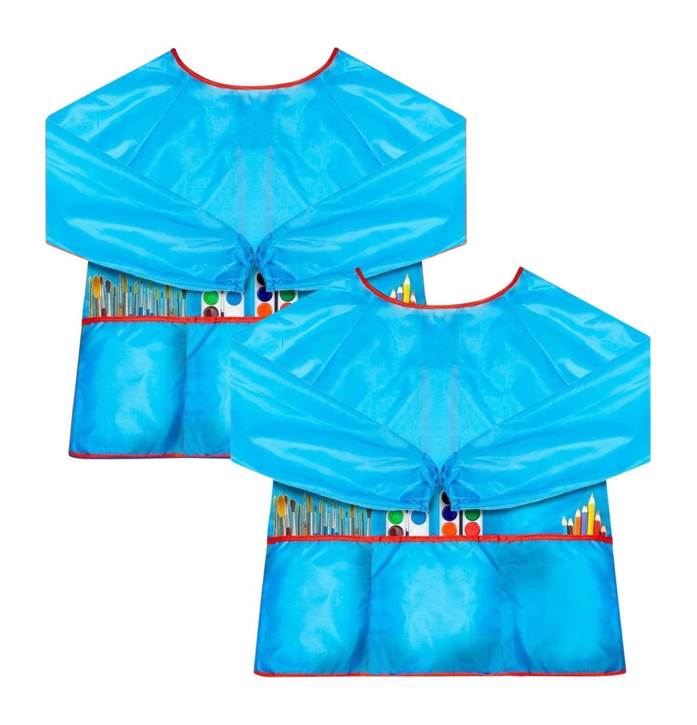 2-PACK Kids Art Smock Waterproof and Paint Repellent Long Sleeve Painting Aprons with Tight Cuffs with 3 Pockets