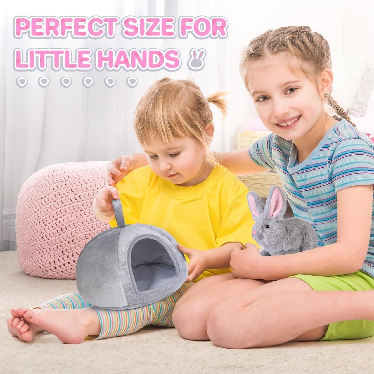 Madzee Plush Stuffed Toy Animal Rabbit House Set - Soft and Cuddly Bunny Plushie, 8 Inches