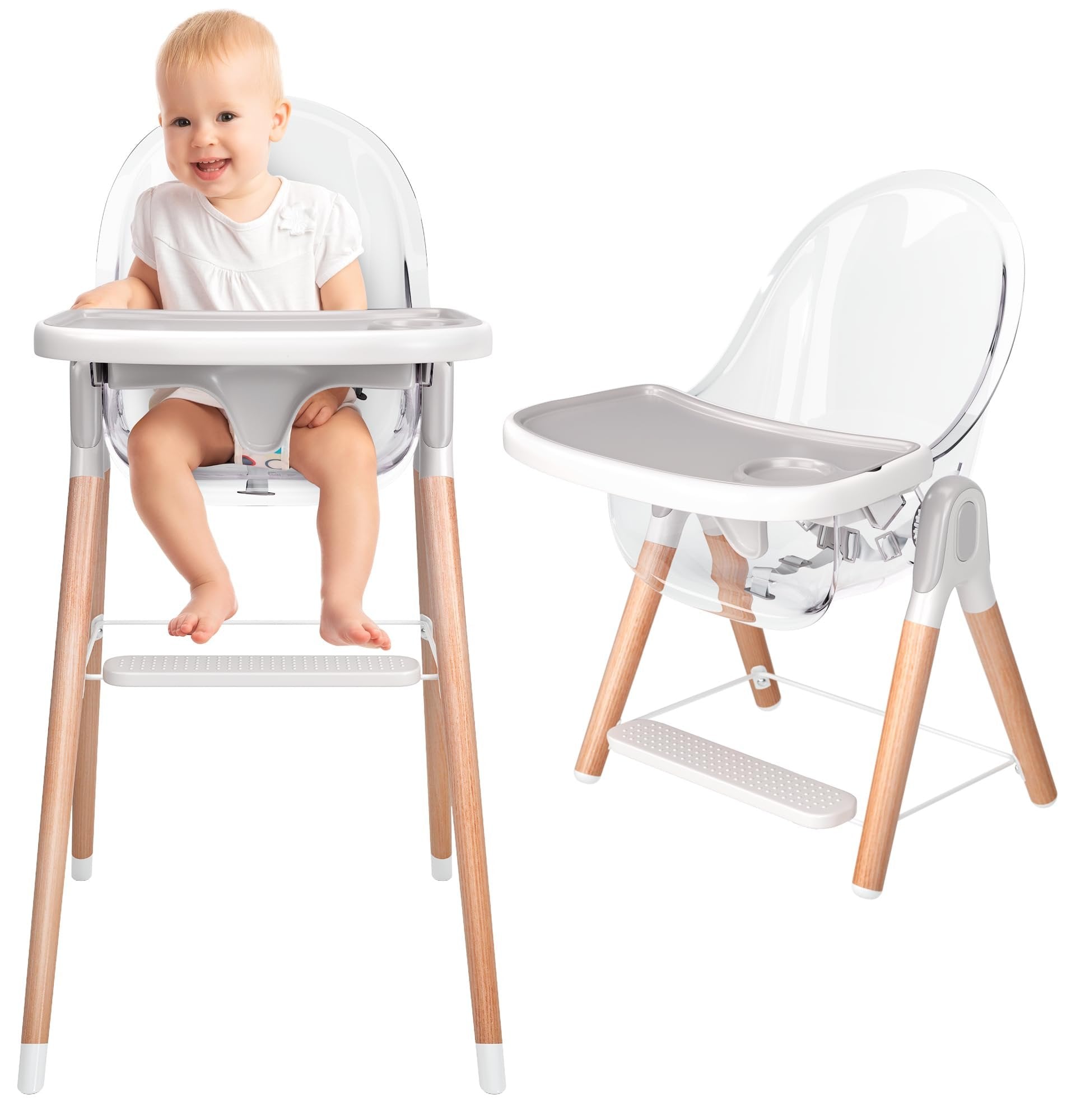 Children Of Design Classic Non-Reclinable 6 in 1 Baby High Chair for Babies and Toddlers, Modern Safe & Compact Wooden Highchair, Easy to Clean, Removable Tray, Easy to Assemble