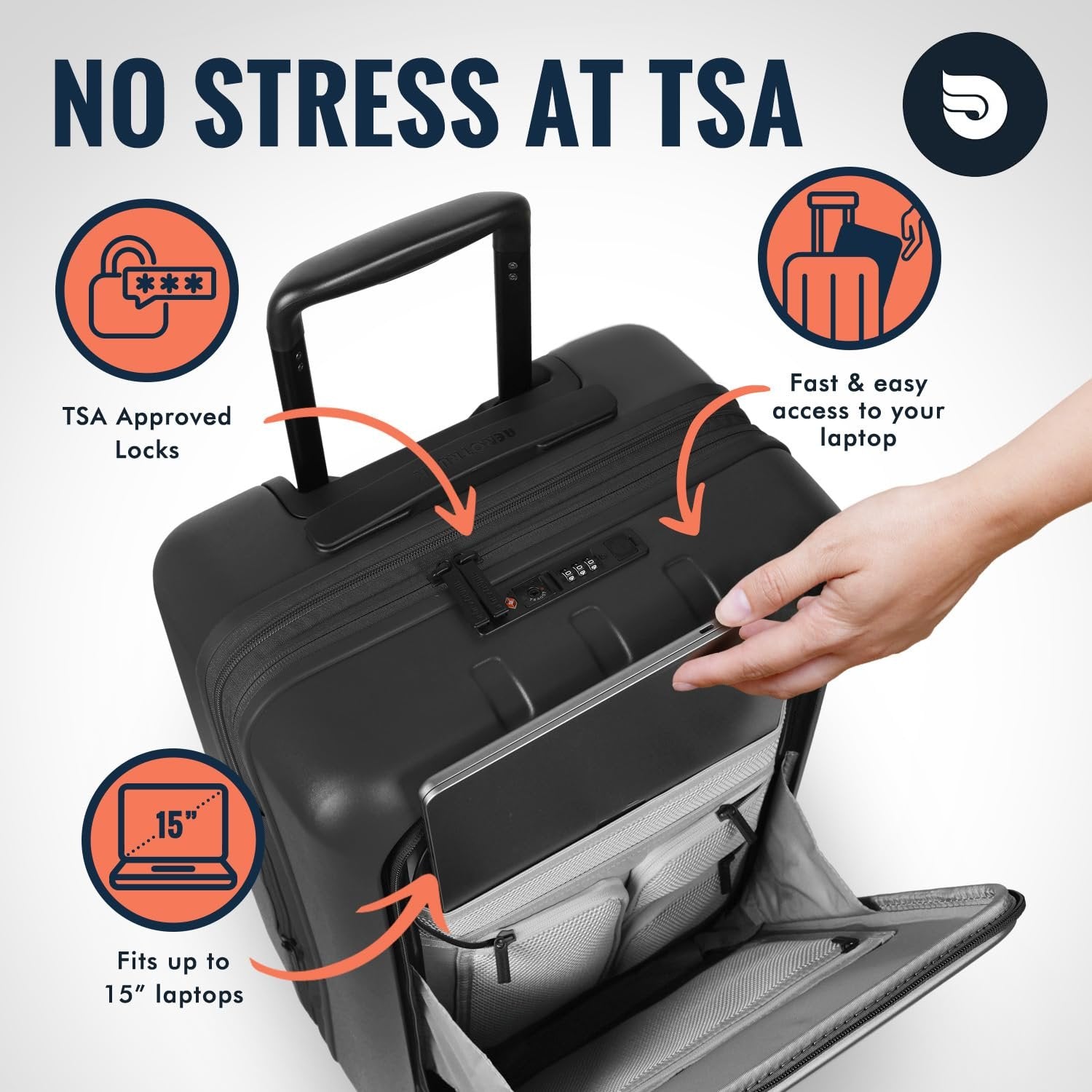 Aerotrunk Airline Approved Carry On Luggage with Front Pocket - Premium Hard Shell Expandable Suitcase with Spinner Wheels, TSA Lock - Carry-on 23" Black
