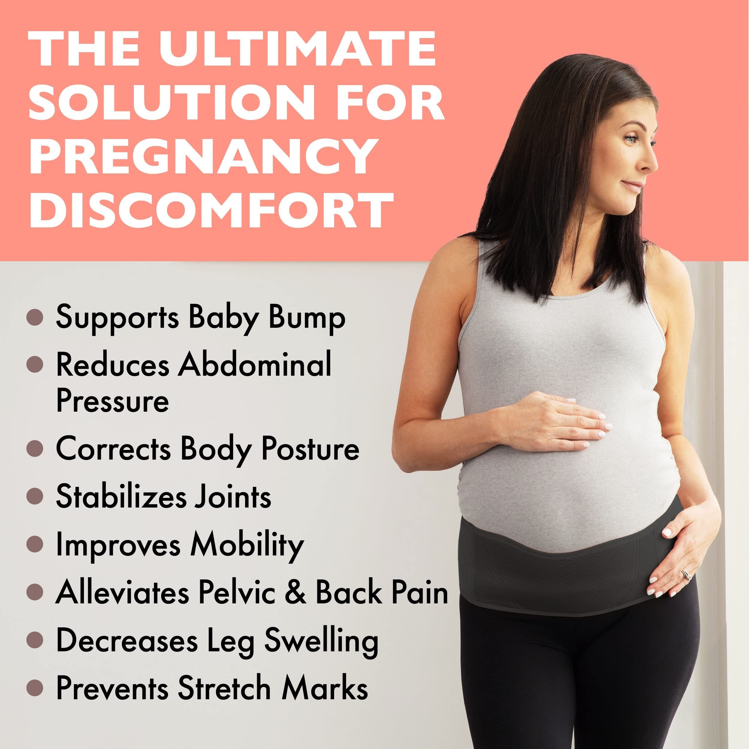 AZMED Maternity Belly Band for Pregnant Women - Breathable Pregnancy Belly Support Band for Abdomen - Adjustable Maternity Belt - Belly Bands for Pregnant Women - Pregnancy Support Belt (Black)