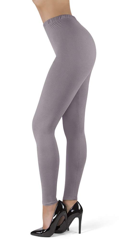 SATINA High Waisted Leggings for Women | Full Length | 1 Inch Waistband (Lilac Gray, One Size)