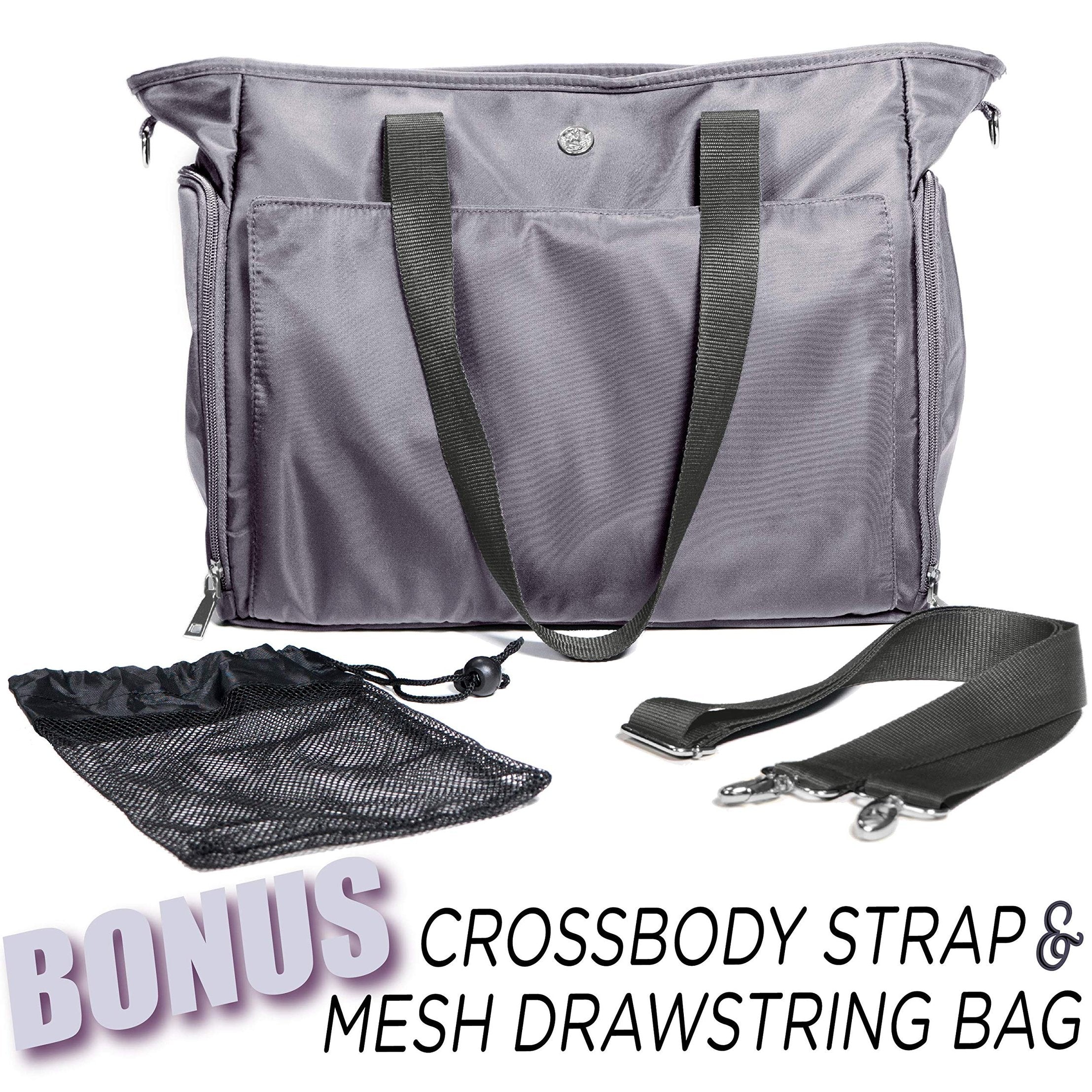 Zohzo Lauren Breast Pump Bag - Portable Tote Bag Great for Travel or Storage - Includes Padded Laptop Sleeve - Fits Most Major Brands Including Medela and Spectra (Pewter)