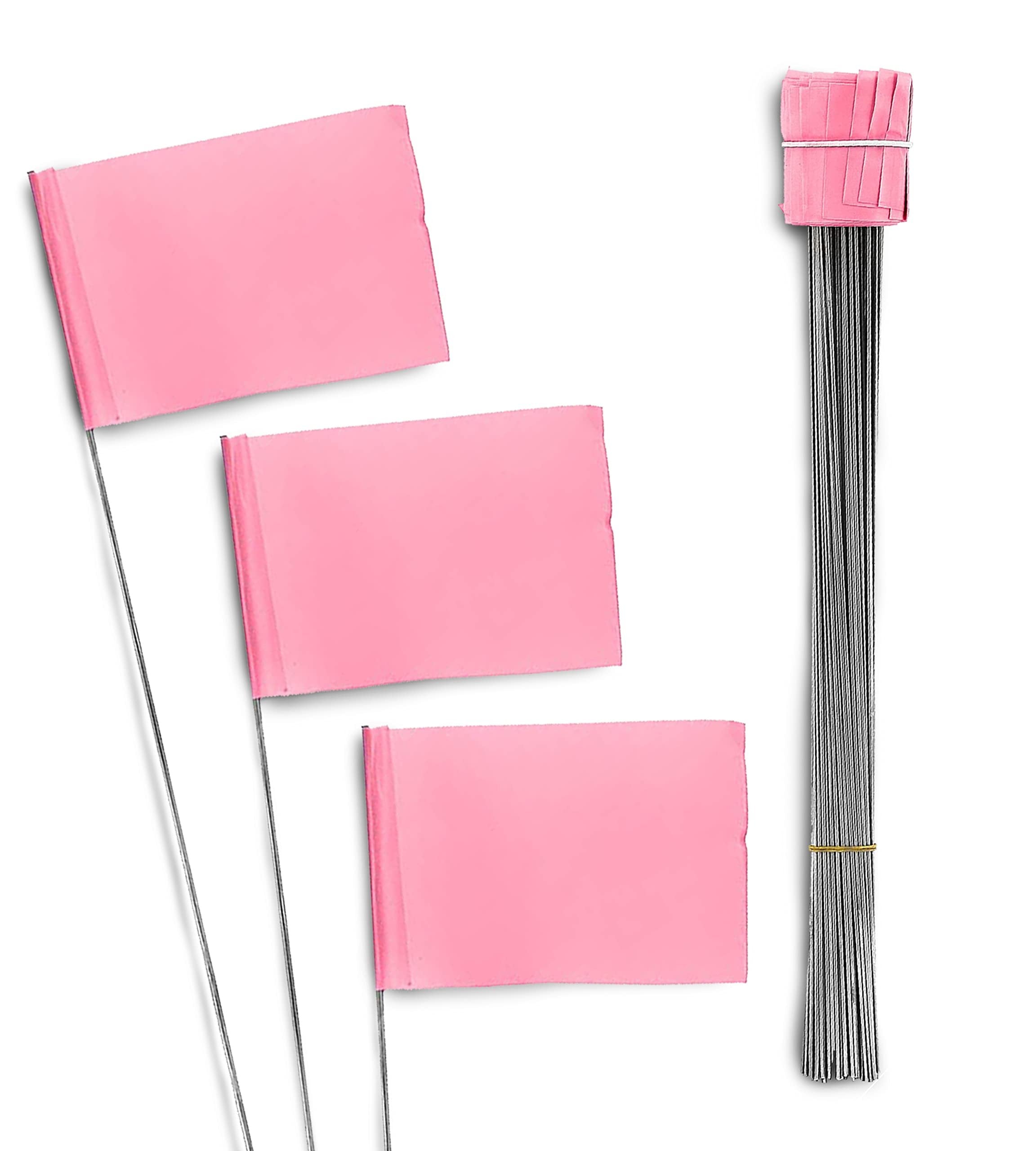 AdirPro Marking Flags 100 Pack - 2"x3" Lawn Flags - Marker Flags - Small & Thin Survey Flags - Flag Markers for Yard - Great for Ground Flags, Lawn Flags, Garden Flag Markers, Boundry Flags (Pink)