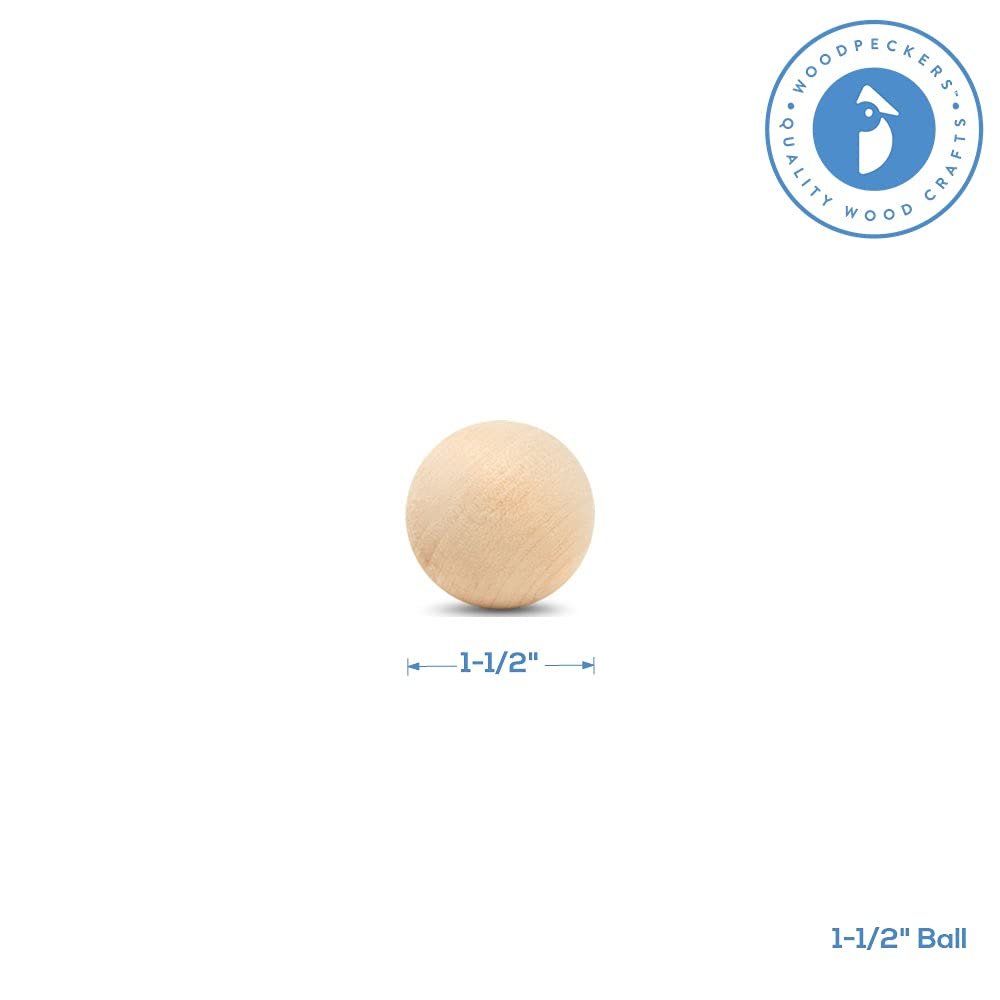 1-1/2 inch Wooden Round Balls, Bag of 50 Unfinished Wood Round Balls, Hardwood Birch Sphere Orbs for Crafts and DIY Projects, Woodworking (1-1/2 inch Diameter) by Woodpeckers