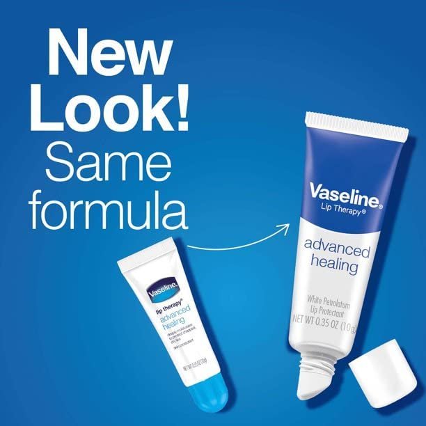 Vaseline Lip Therapy Advanced Petroleum Jelly, Skin Protectant, Travel Size .35 Oz, Pack of 12