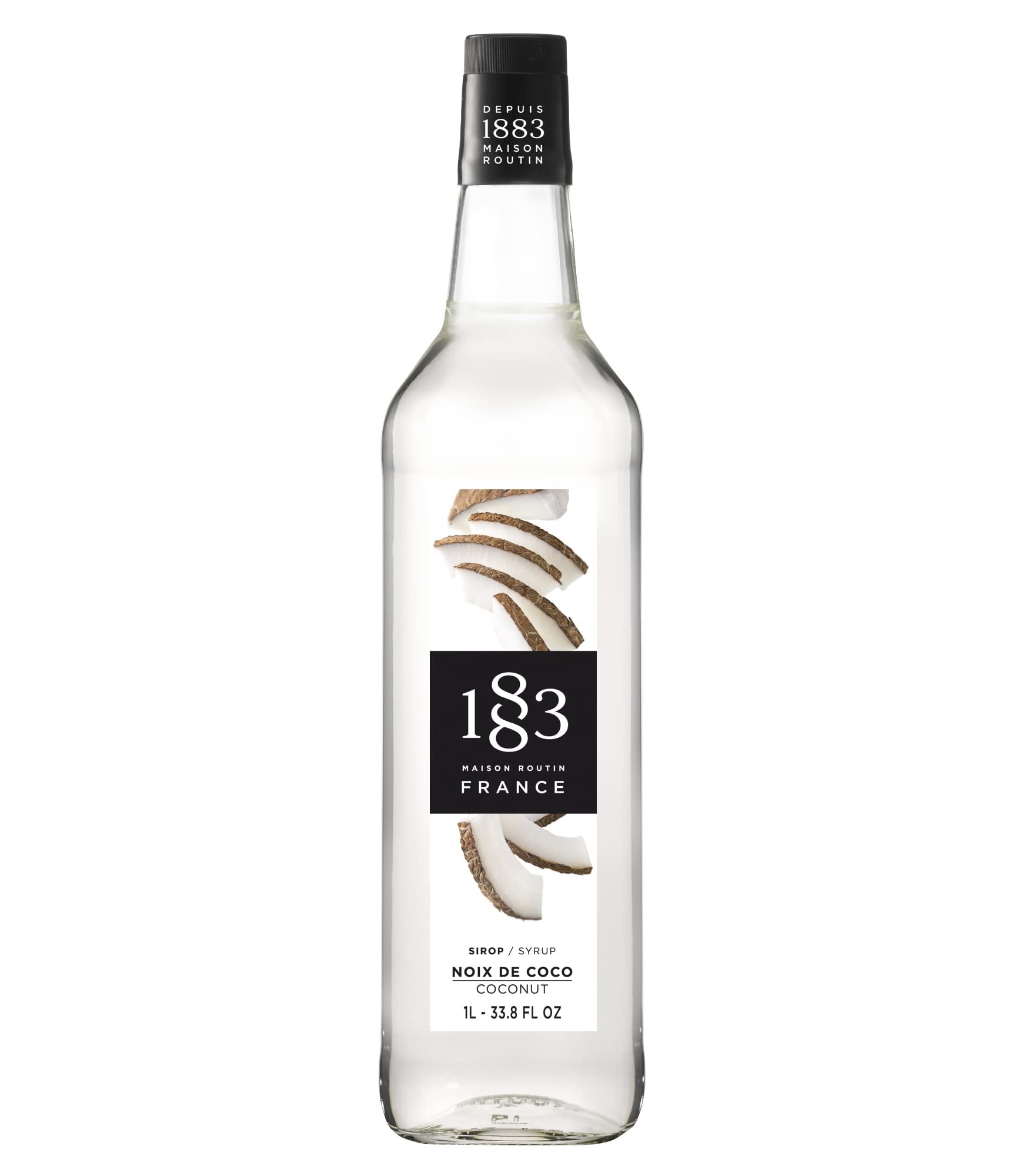 1883 Coconut Syrup - Flavored Syrup for Hot & Iced Beverages - Gluten-Free, Vegan, Non-GMO, Kosher, Preservative-Free, Made in France | 1 Liter Bottle (33.8 Fl Oz)