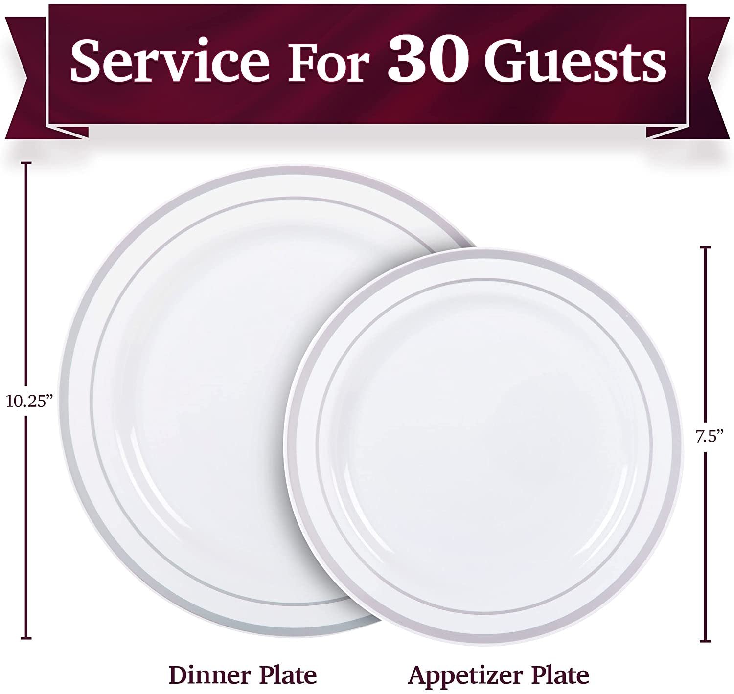 60 Plastic Plates with White and Gold Rim, Heavy Duty Plastic Disposable Party Plates 30 Dinner Plates 10.25" + 30 Salad Dessert Appetizer Plates 7.5", Premium Elegant for Weddings Holidays Events
