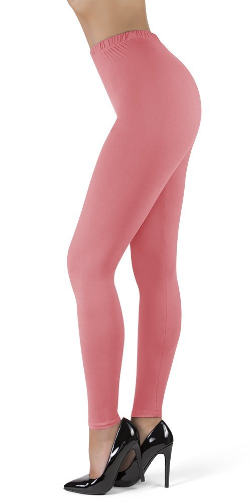 SATINA High Waisted Leggings for Women | Full Length | 1 Inch Waistband (Coral, One Size)