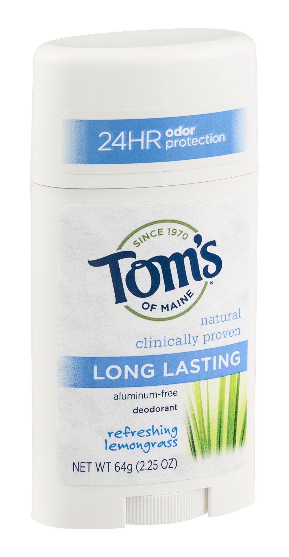 Tom's of Maine Long Lasting Natural Aluminum Free Deodorant Stick Refreshing, Lemongrass 2.25 oz (Pack of 12)
