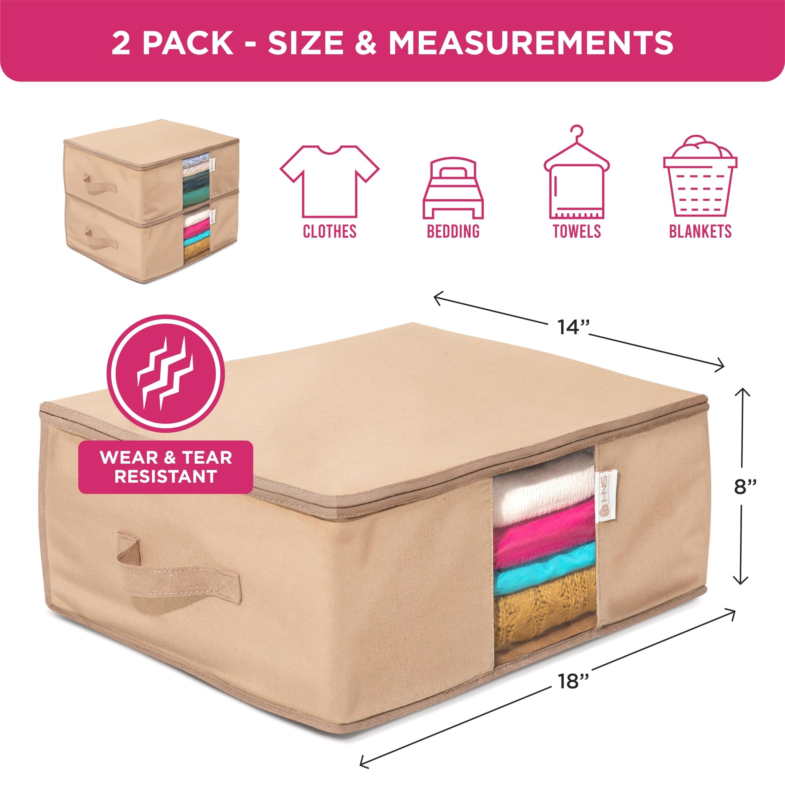 Clothes Storage Bag Organizer with Cedar Insert to Protect from Moth, Moist, Dirt, Dust etc. - Set of 2 Bags for Clothes, Sweaters, Beddings, Blanket, Blouses and More -Underbed Storage