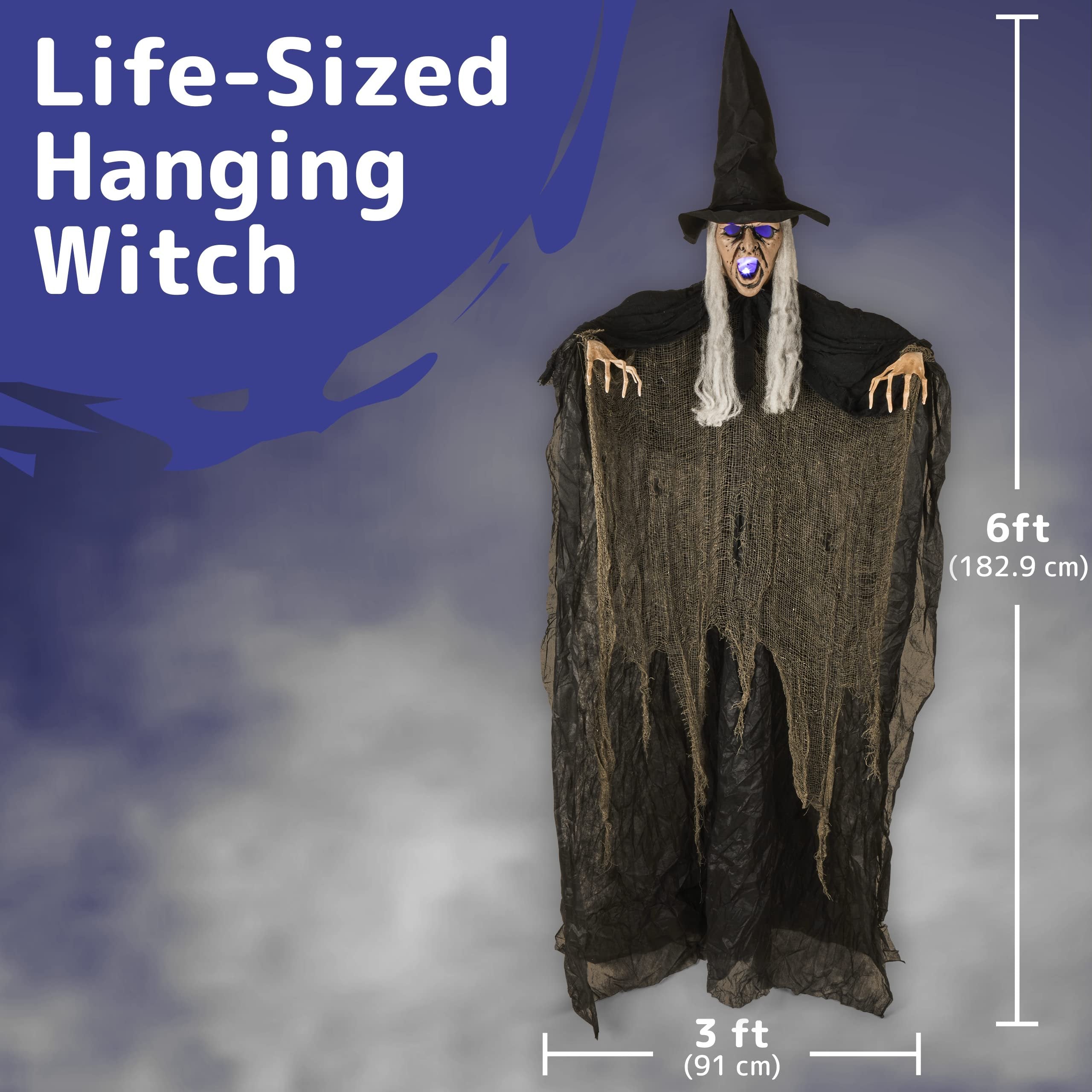 6 Feet Tall Witch - Scary Halloween Décor with Glowing LED Eyes & Mouth - Spooky Witch Scary Halloween Decorations Outdoor and Indoor