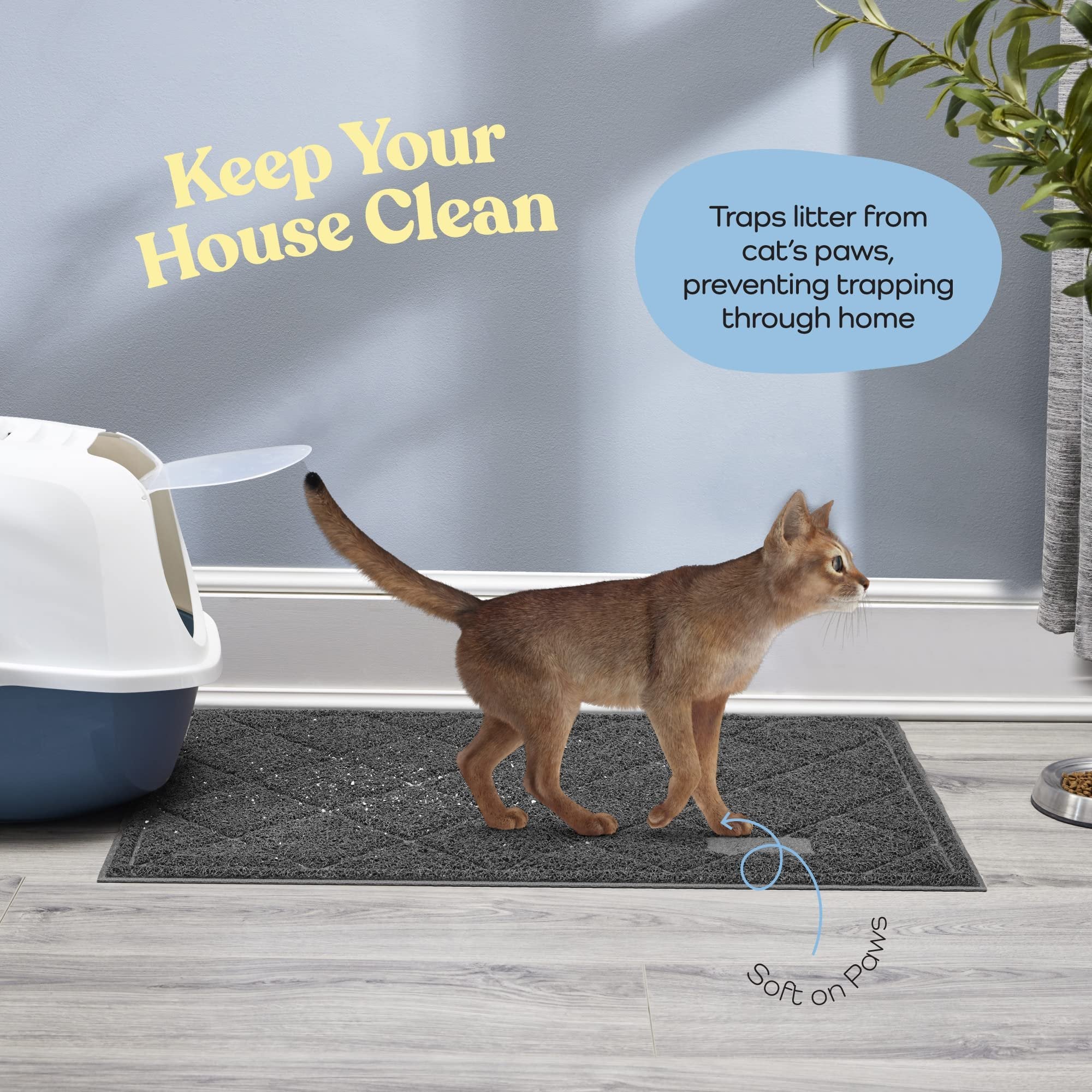 Durable Thick Cat Litter Mat - Modern Cat Mat With Non-Slip Bottom Stays In Place - Super Soft On Kitty Paws - Easy To Clean Litter Box Mat - Waterproof Cat Litter Trapping Mat Protect Floors.