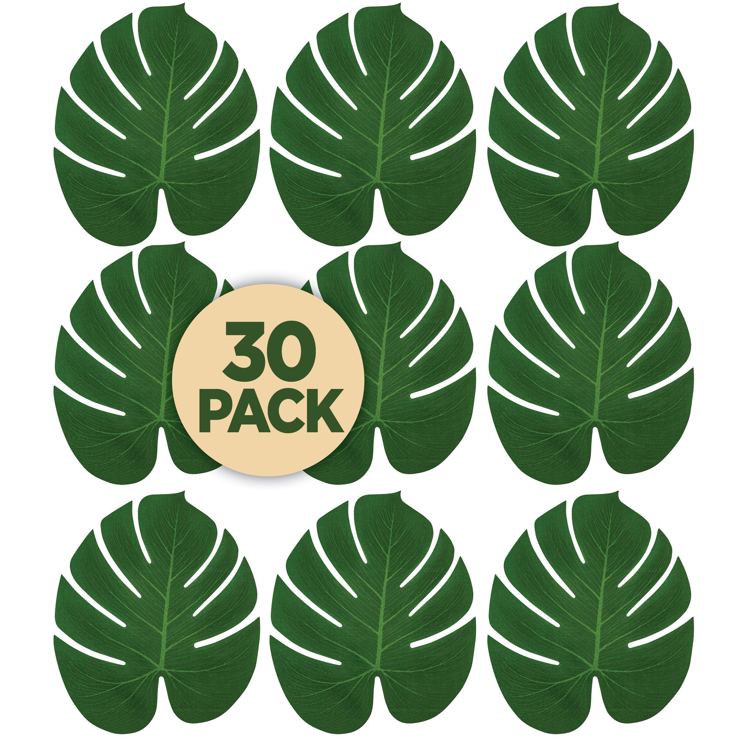 Prextex 30 Artificial Palm Leaves for Party Table Decoration, Imitation Tropical Leaf Placemats Table Runners or Greenery Décor for Events, Beach Theme or Jungle Party Supply (Large, 13.8 x 11.4 Inch)