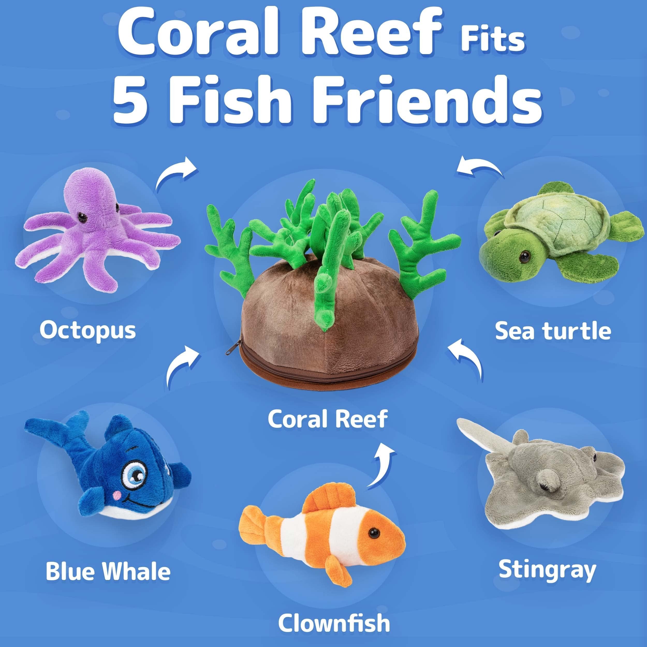 Prextex 5-pc Stuffed Sea Animal & Toy Storage | Soft Plush Sea Creatures Toys for Kids | Small/Mini Stuffed Animals in Bulk | Cute Toy Ocean Decor, Ocean Animals | Birthday Gift Bag, Party Favor/Decor