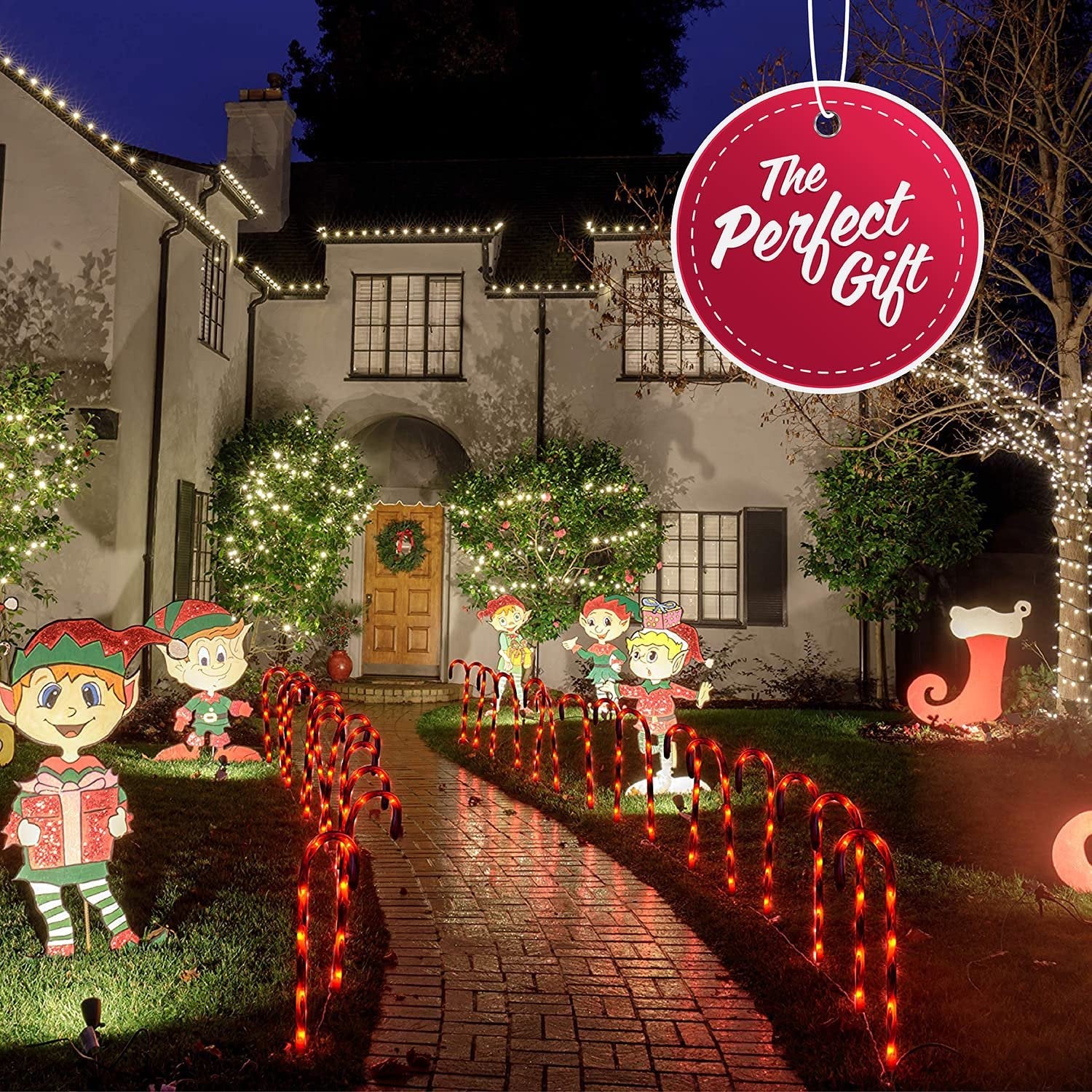 PREXTEX 12 Christmas Candy Cane Pathway Lights Markers for Indoor and Outdoor Use - Christmas Light Up Candy Cane Walkway Outside (2 Sets of 6 Candy Canes, 17 Inches Tall)