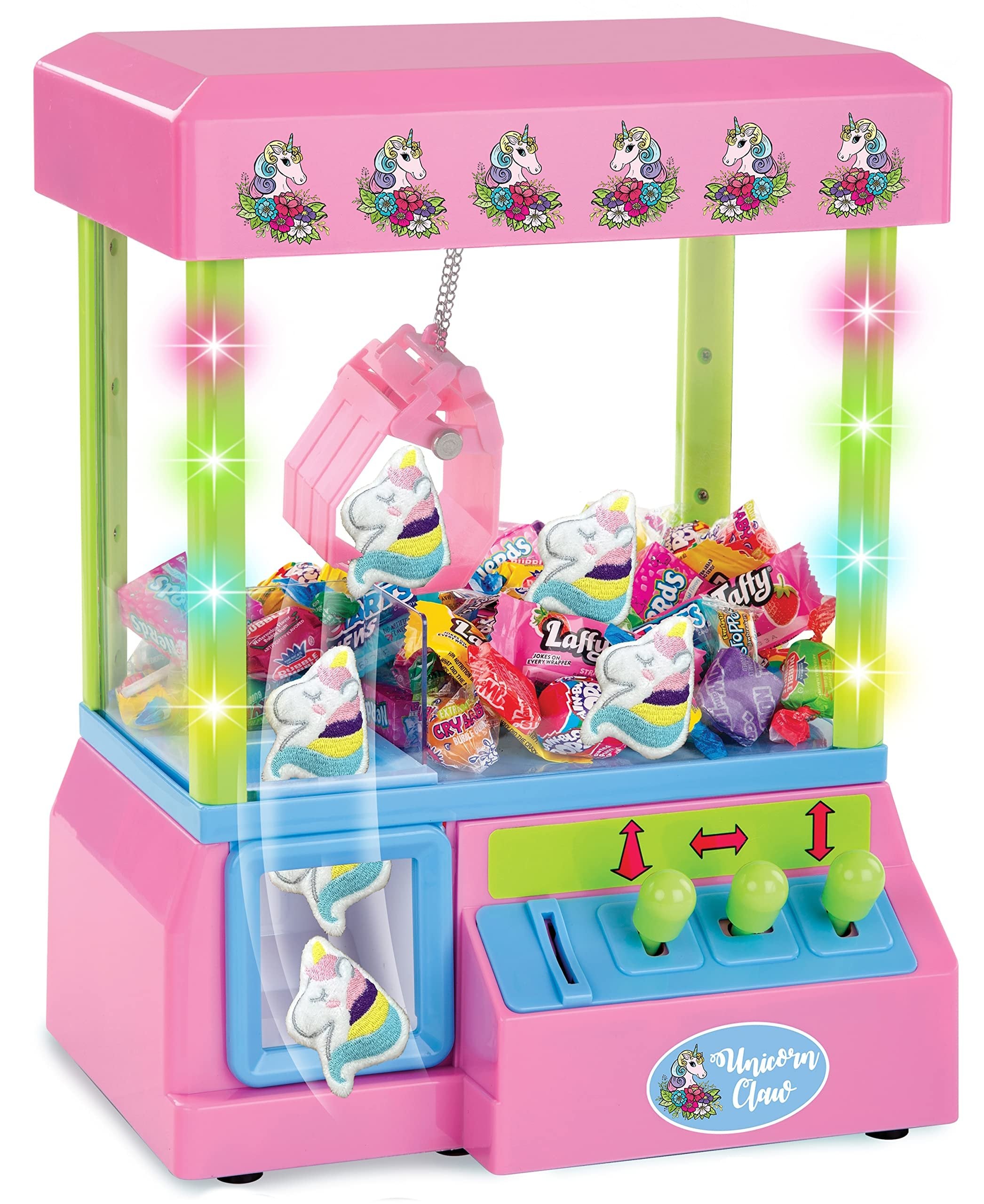 Bundaloo Unicorn Claw Machine Arcade Game with Lights and Sound, Candy Grabber & Prize Dispenser Vending Toy for Kids with 3 Plush Mini Unicorn Prizes