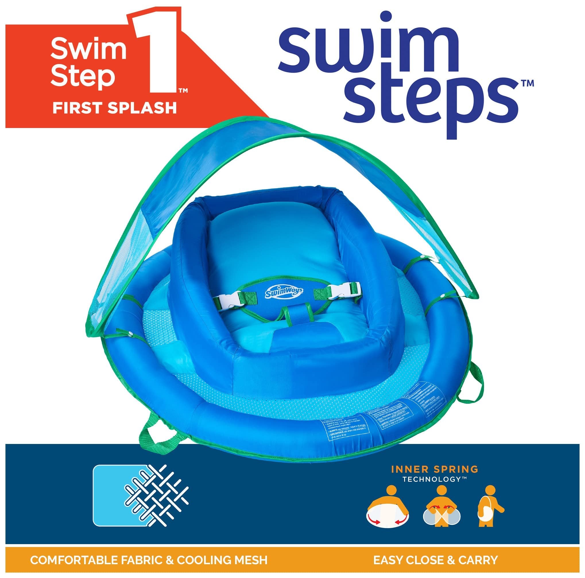 SwimWays Baby Spring Float Large with Canopy & UPF Sun Protection, Blue - Free Shipping & Returns