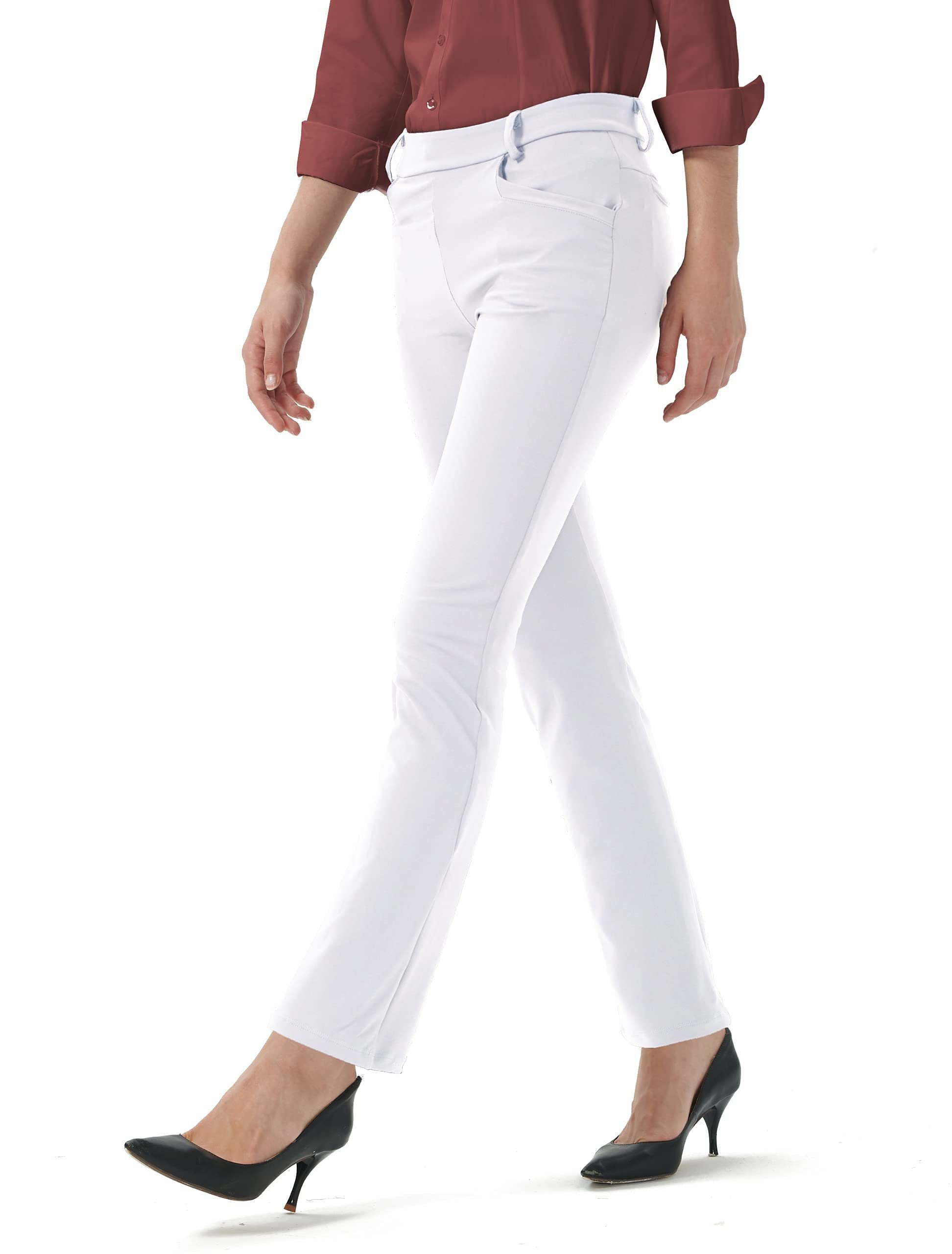 Keolorn Dress Pants Bootcut Yoga Pants for Women with Pockets High Waisted Workout Pants for Women Pull on Stretch Trousers(White,XL)