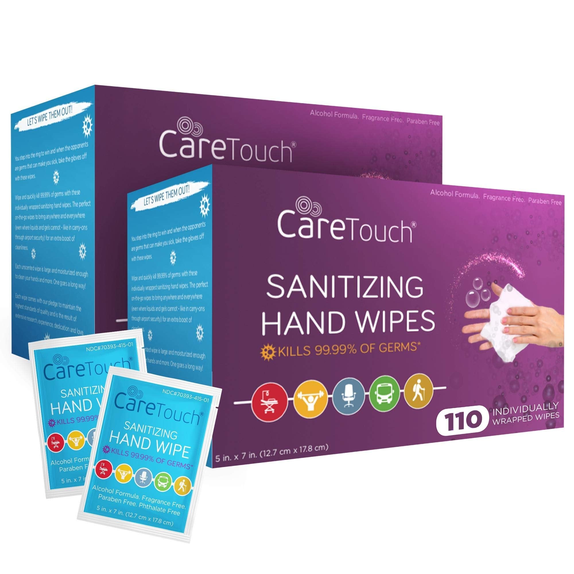Care Touch Hand Sanitizer Wipes - 220 Individually Wrapped Packets (Packing may Vary)