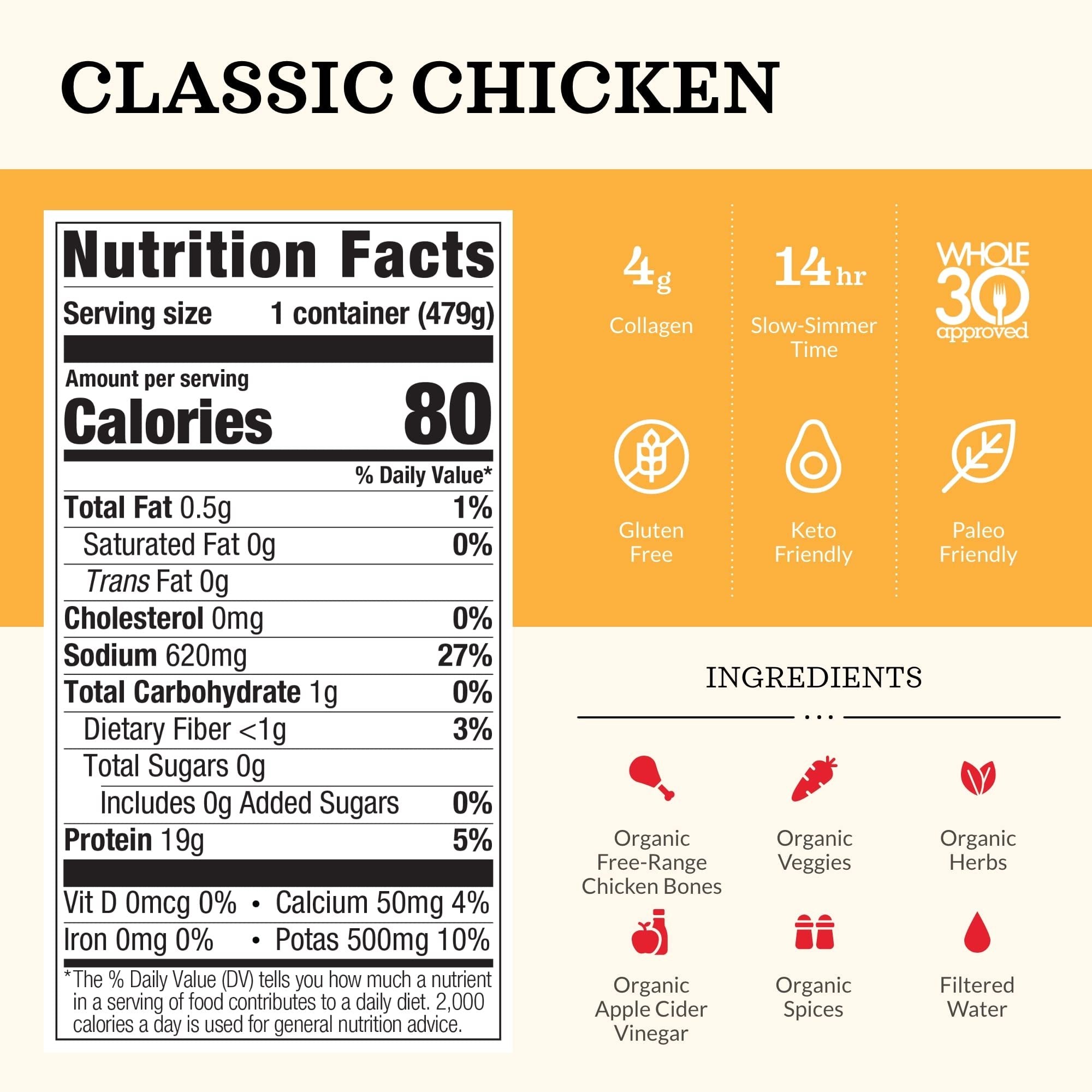 Chicken Bone Broth Soup by Kettle and Fire, Pack of 6, Keto Diet, Paleo Friendly, Whole 30 Approved, Gluten Free, with Collagen, 10g of protein, 16.9 Ounce (Pack of 6)