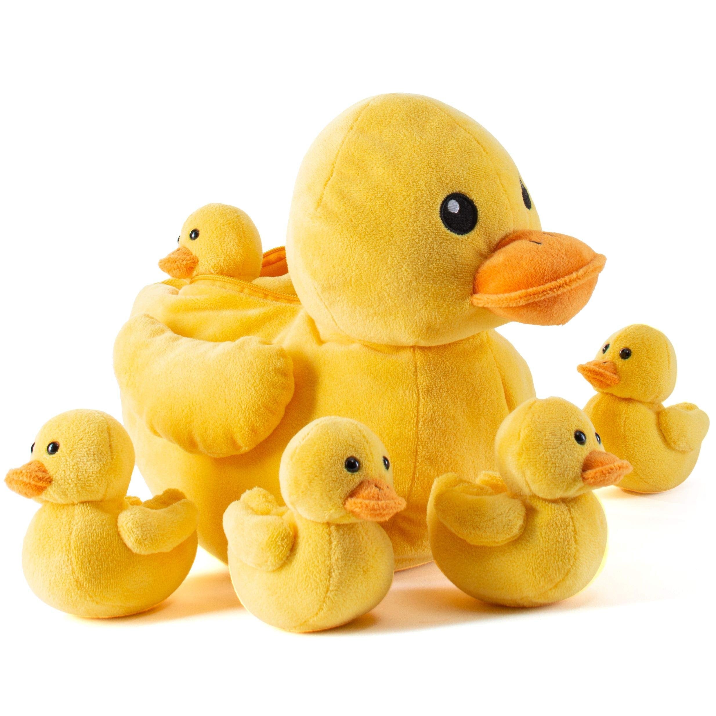 PREXTEX Plush Duck Toys Stuffed Animal with 5 Ducks Baby Stuffed Animals - Big Duck Zippers 5 Little Plush Baby Ducklings - Duck Plush Toys for Kids 3-5 - Duck & Duckling Toy - Gift for Duck Lovers