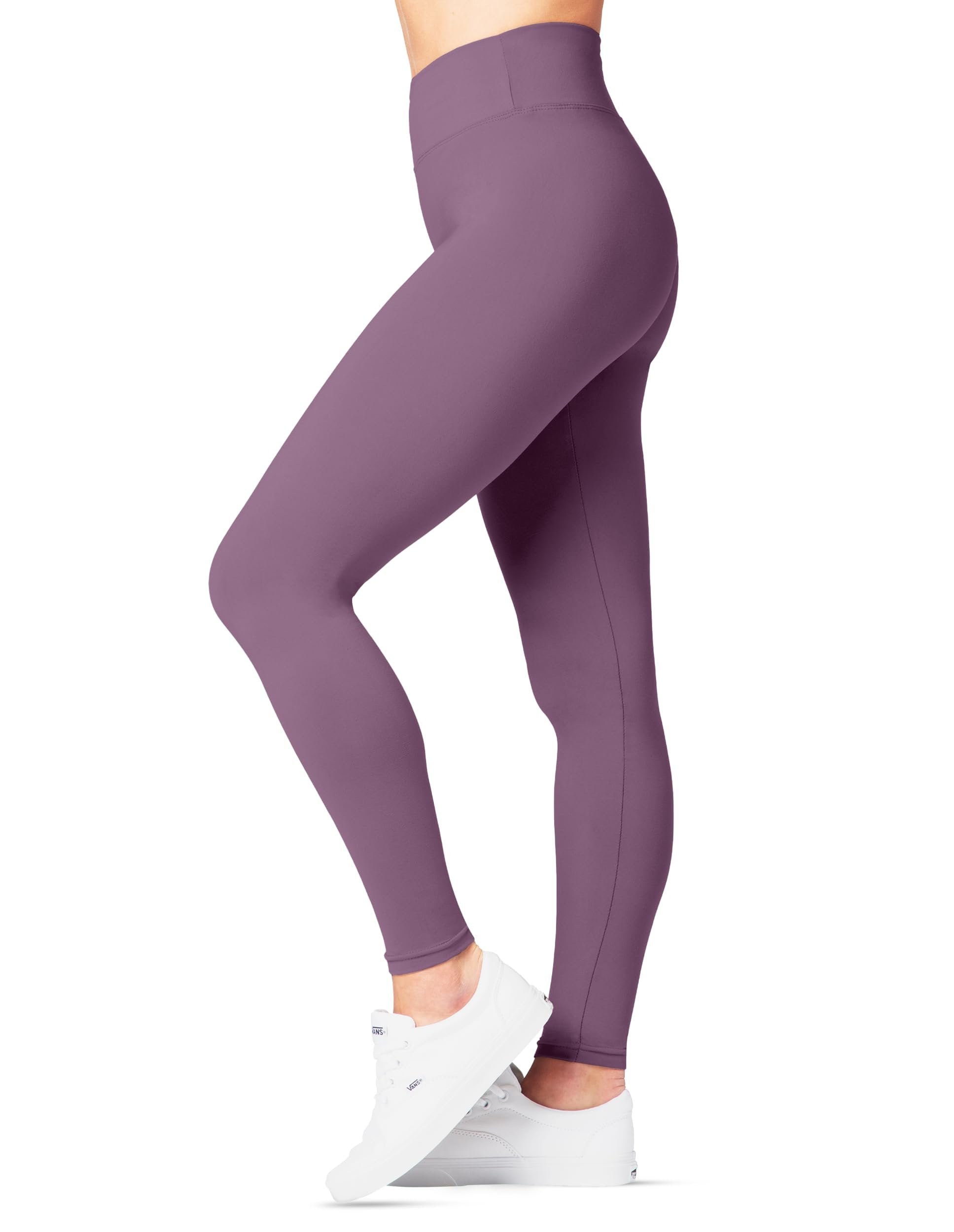 SATINA Womens High Waisted Pants - Workout, Yoga Leggings for Regular & Plus Size Women, 3 Inch Waistband, Lavender, One Size
