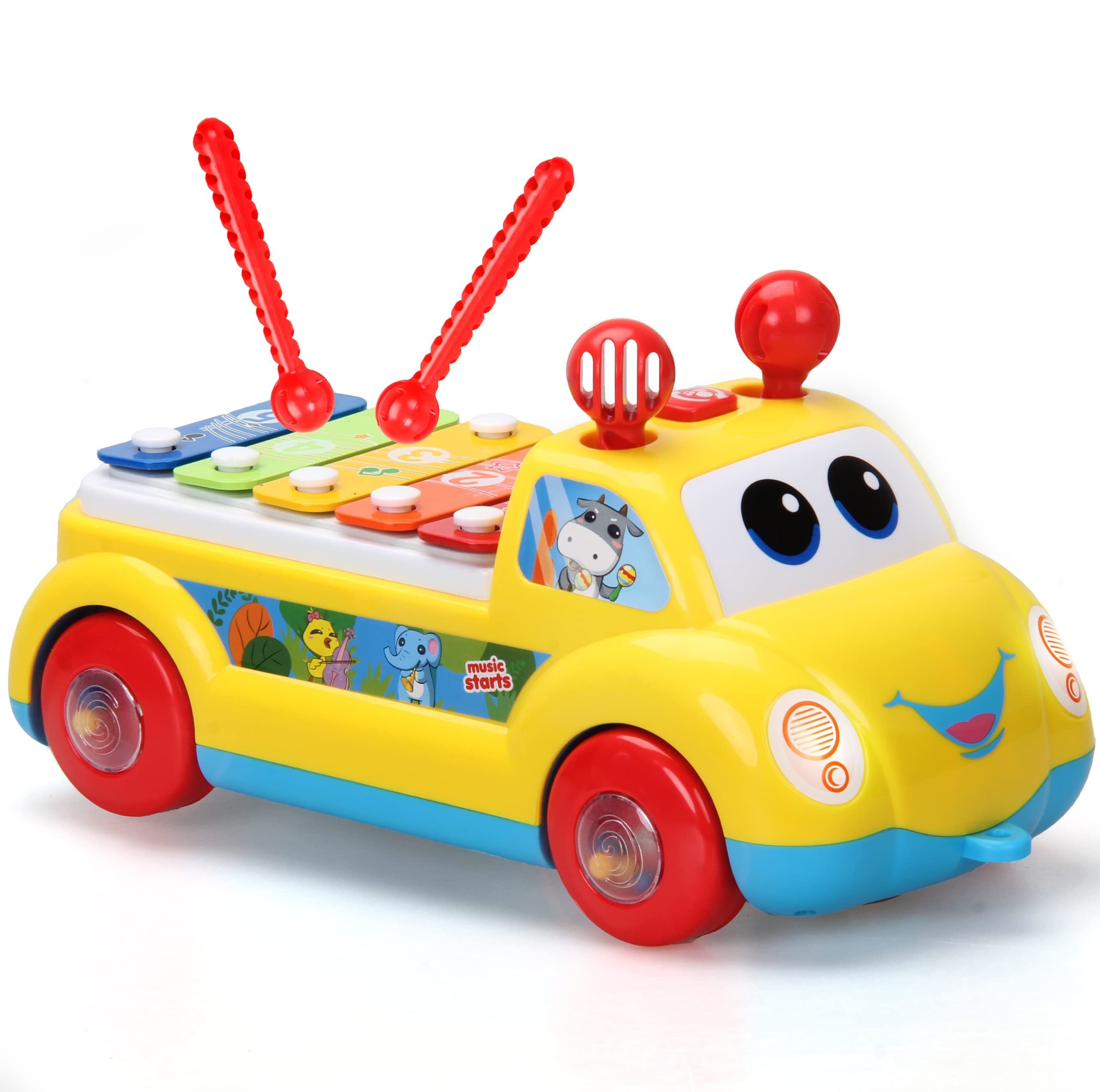 CoolToys Baby Xylophone Musical Car Toy for Toddlers, 3 in 1 Educational Boys & Girls 1st Birthday Gift; Developmental Kids Instrument Toy, Crawling Toy and Pull Along Walking Toy, Fun Lights & Sounds