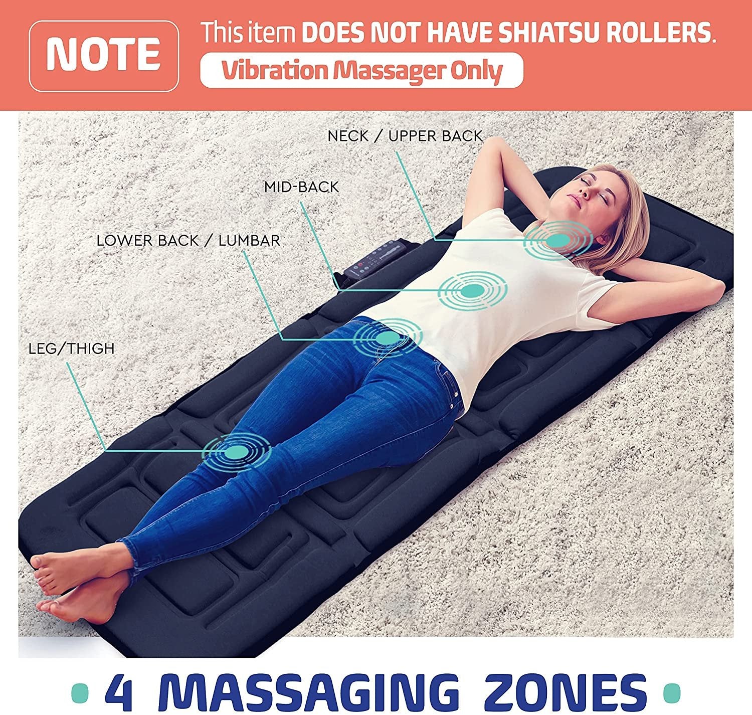 Belmint Full Body Vibrating Mat - 10 Motor - Black - Size 1 - Back Pain Relief & Muscle Relaxation