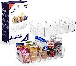 ClearSpace Plastic Pantry Organization and Storage Bins with Removable Dividers – XL Perfect Kitchen / Refrigerator/ Cabinet Organizers, 2 Pack