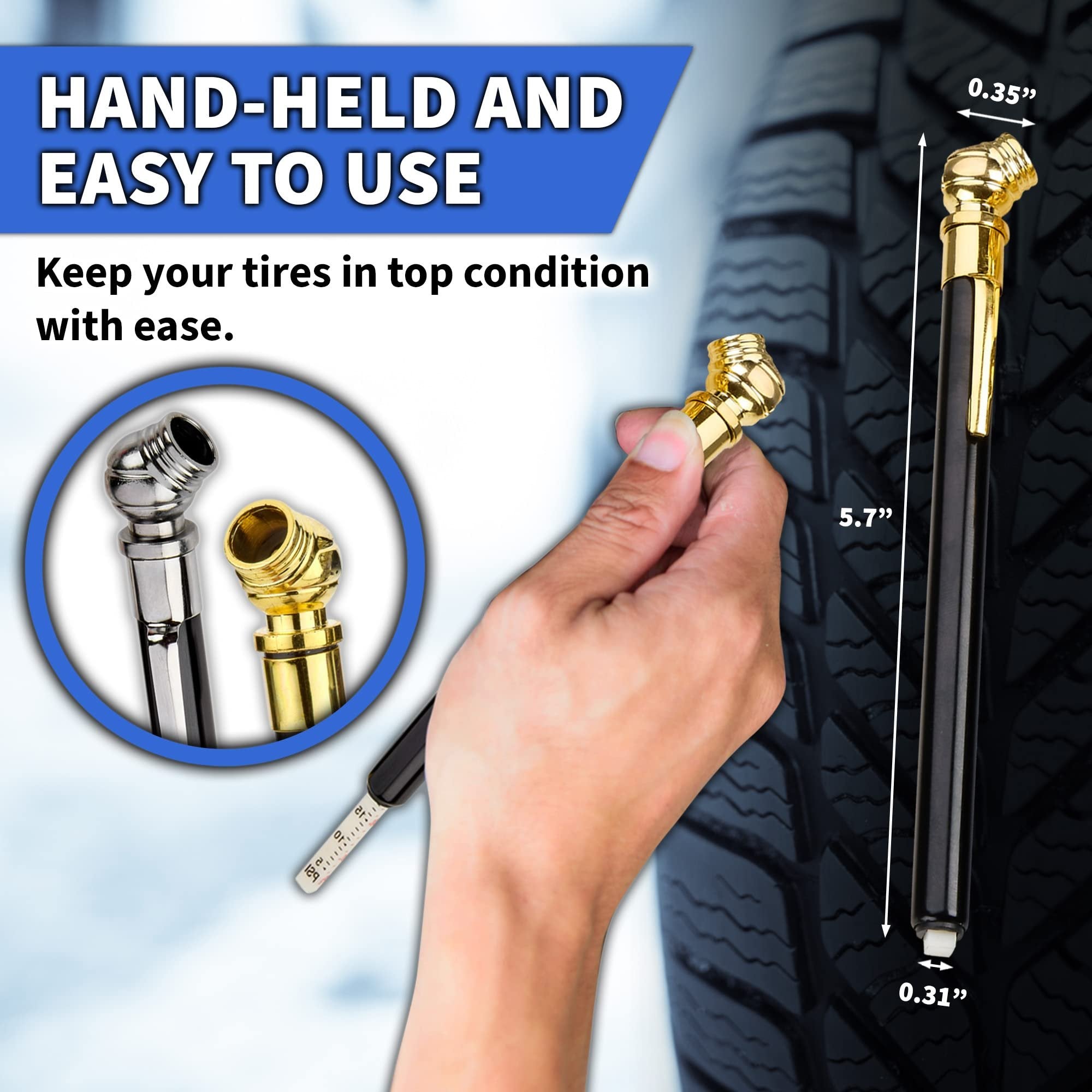 MeasuPro Pencil Tire Pressure Gauge - 12 Pack - Bulk Heavy Duty 0-50 PSI Hard Polymer Pen Mechanical Air Gauge for Cars, Trucks, Motorcycles, Bicycles - for Replacement Roadside Emergency Kit