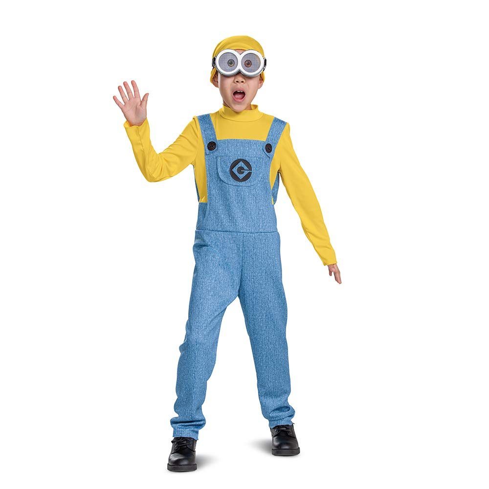 Bob Minions Costume for Kids, Official Minion Jumpsuit Outfit with Goggles and Hat, Classic Size Large (10-12) Multicolored