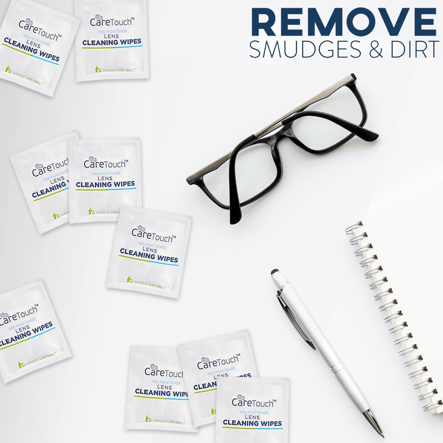 Care Touch Glasses Wipes, 400ct - Lens Cleaning Wipes for Eyeglasses, Eyeglass Individually Wrapped, Cleaner Lenses Glasses&Optical Lens, Disposable