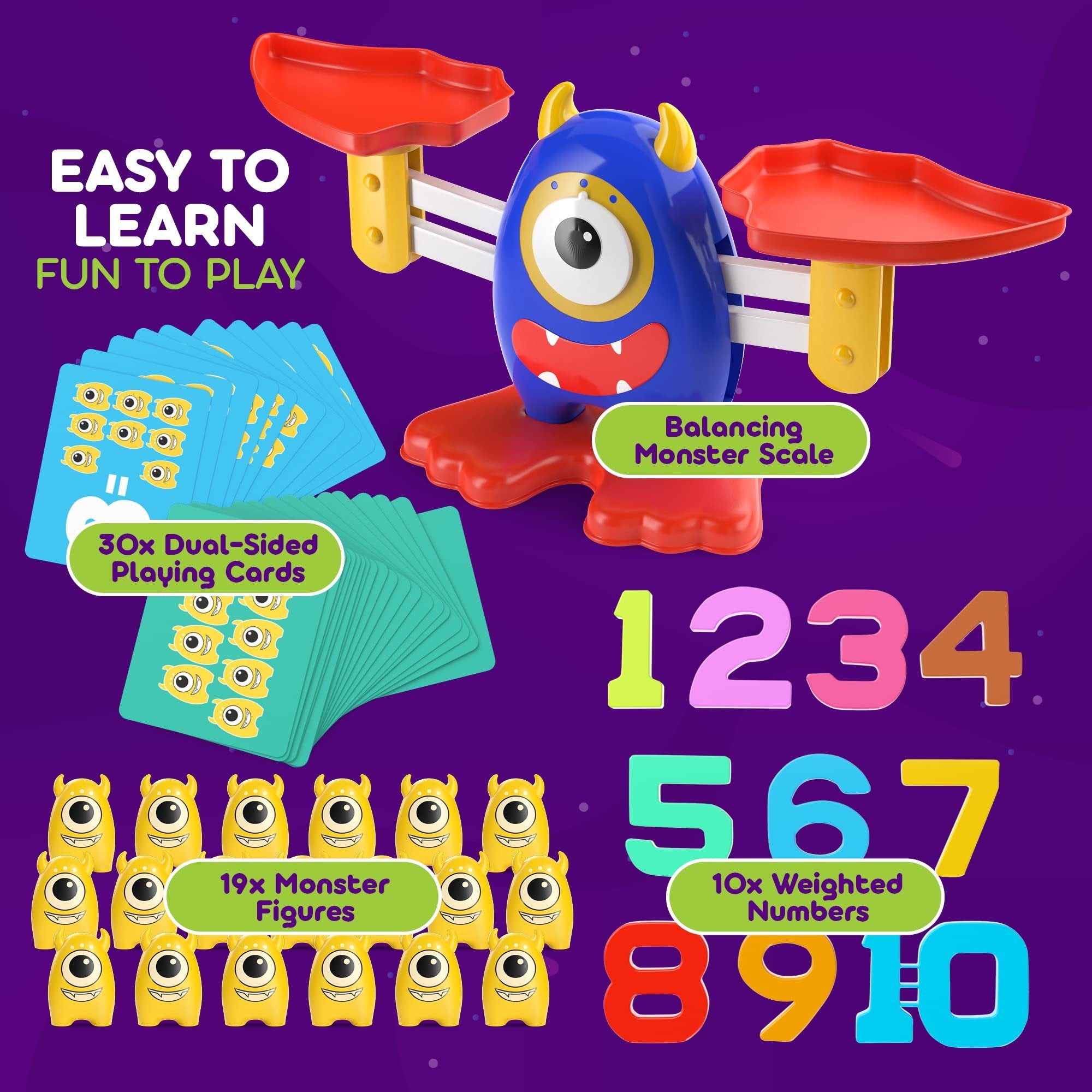 CoolToys Monster Balance Numbers Counting and Math Learning Game, Cool STEM Educational Homeschool Preschool Activity for Toddlers & Kids Age 4-8, Fun Pre Kindergarten Math Toy & Science Teaching Tool