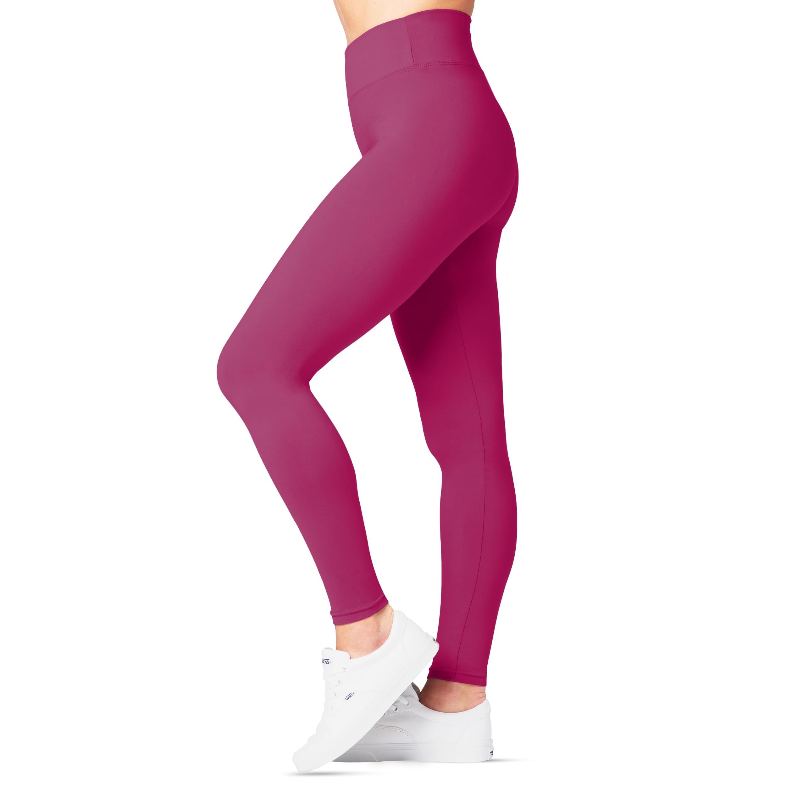 SATINA Womens High Waisted Leggings -, Leggings for Regular & Plus Size Women, 3 Inch Waistband, Fuchsia, One Size
