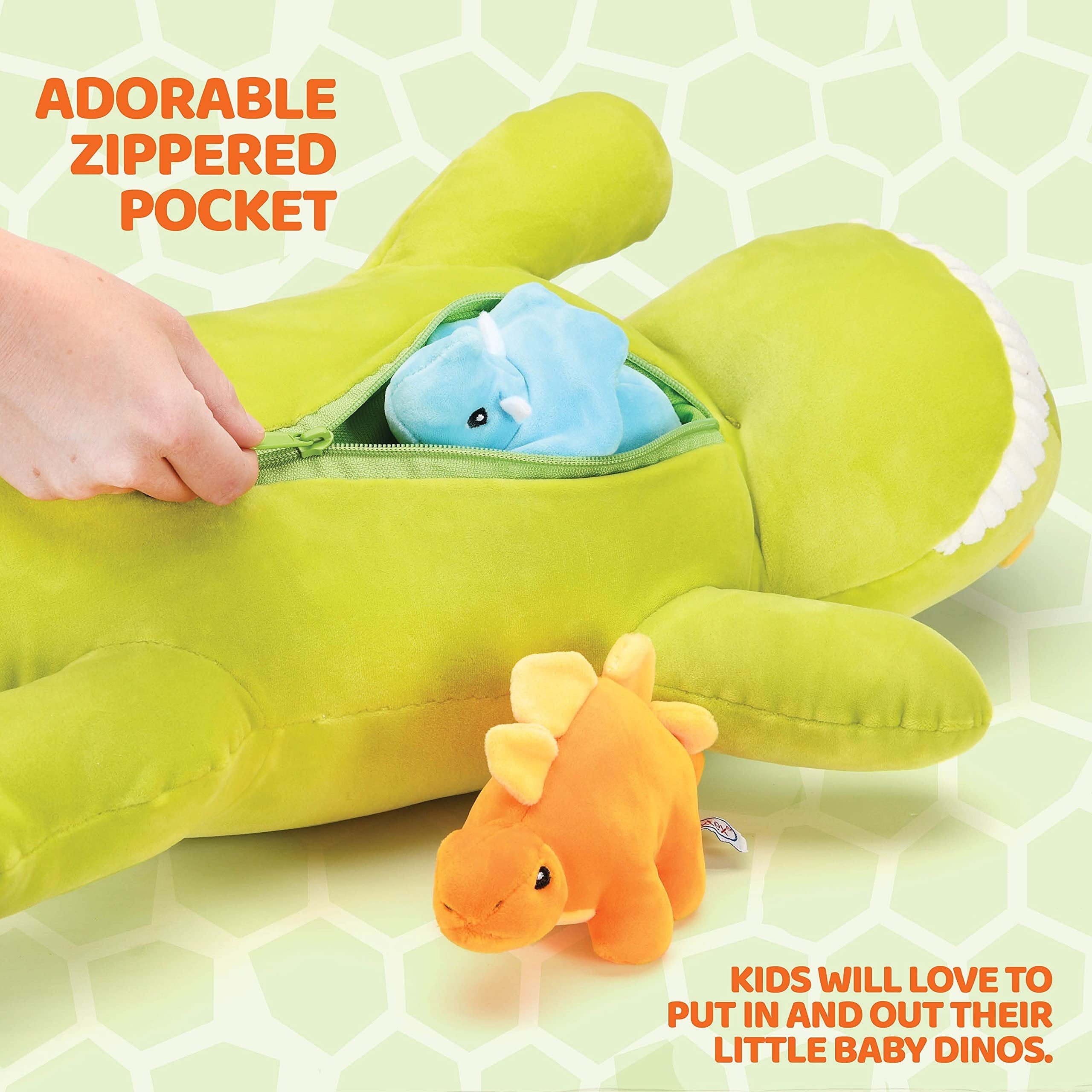 PREXTEX 15" Triceratops Dinosaur Stuffed Animal Set with 4 Dino Plush Toys Inside, Large Zippered Pouch Dinosaur for Boys & Girls, Stuffed Animals Dinosaur Toys for Kids 3-5, Colorful & Soft Plushies